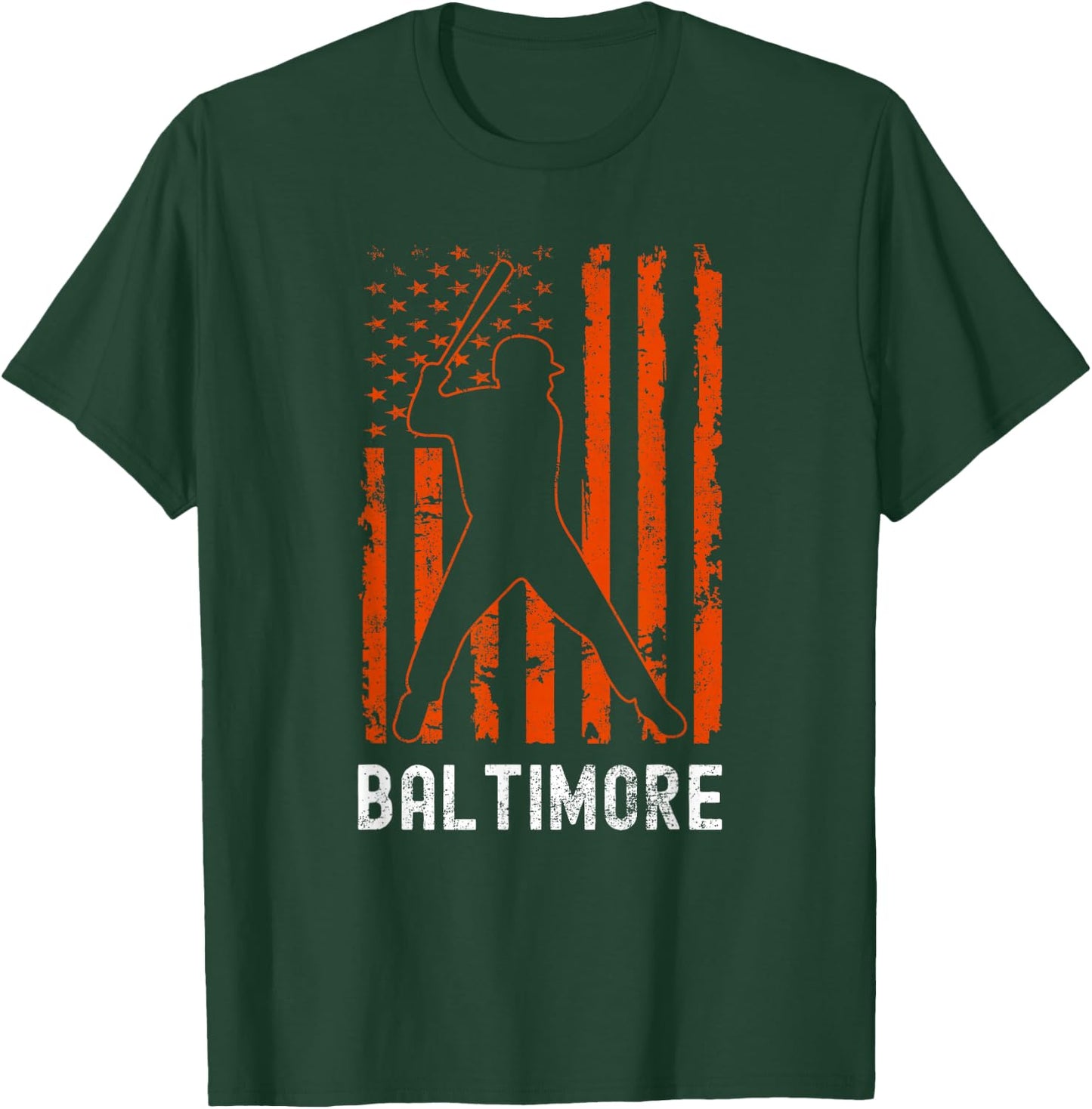 Baltimore Maryland American Flag Baseball Weathered T-Shirt - T-Shirt | Forest