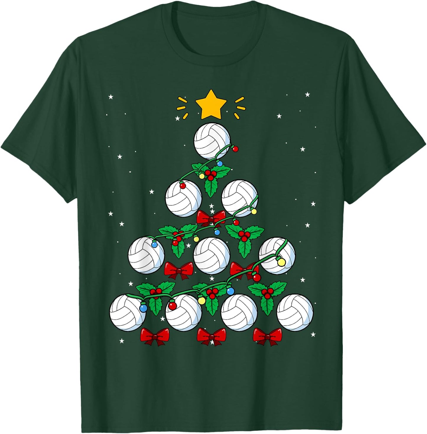Volleyball Christmas Tree Ball Team Sports Coach Player Game T-Shirt - T-Shirt | Forest