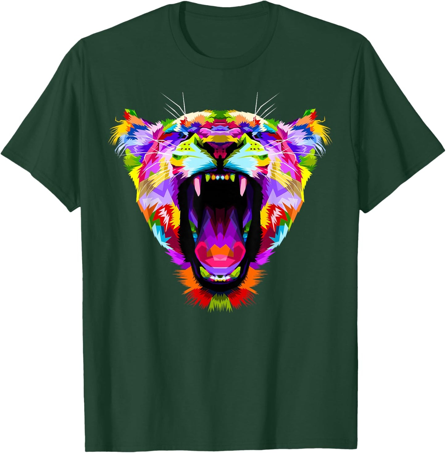 Colourful Angry Lioness Portrait Funny Big Cat T-Shirt - T-Shirt | Forest