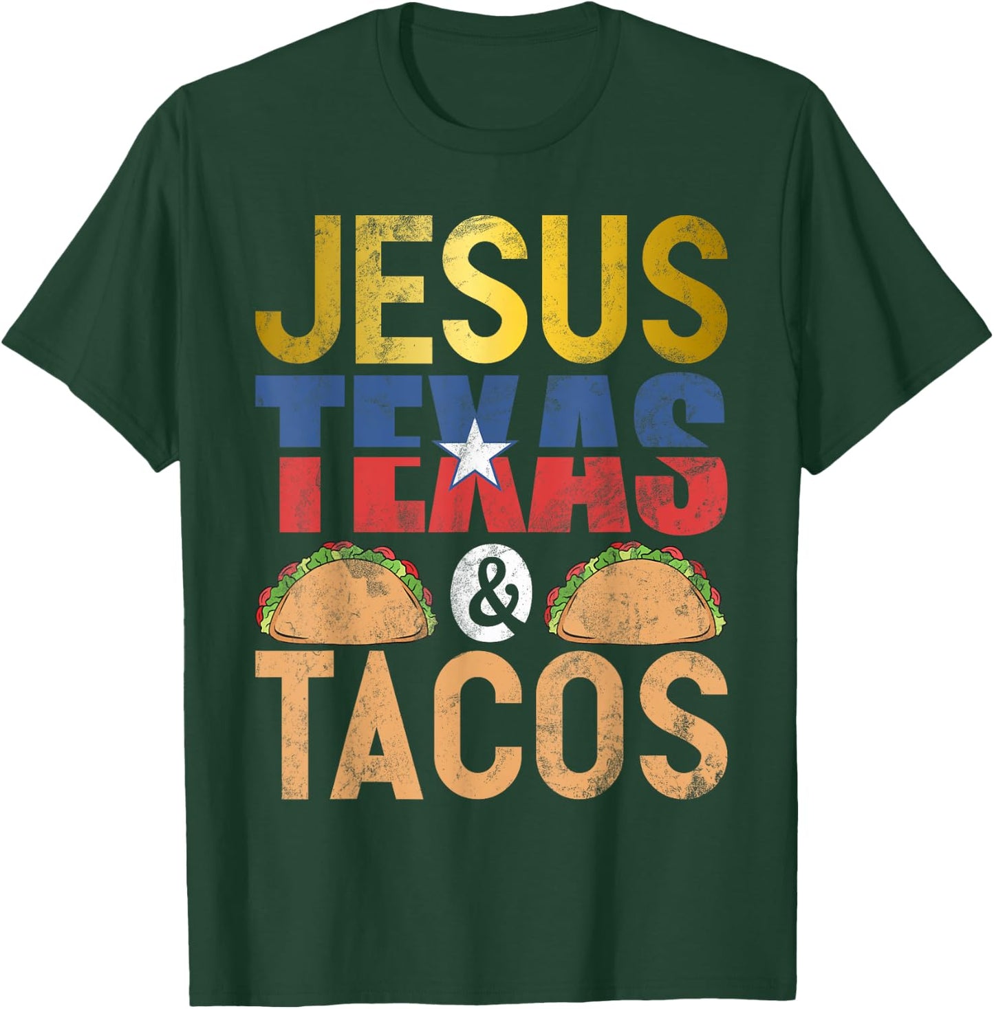 Jesus Texas & Tacos State Flag Longhorn Texas Symbols Texans T-Shirt - T-Shirt | Forest