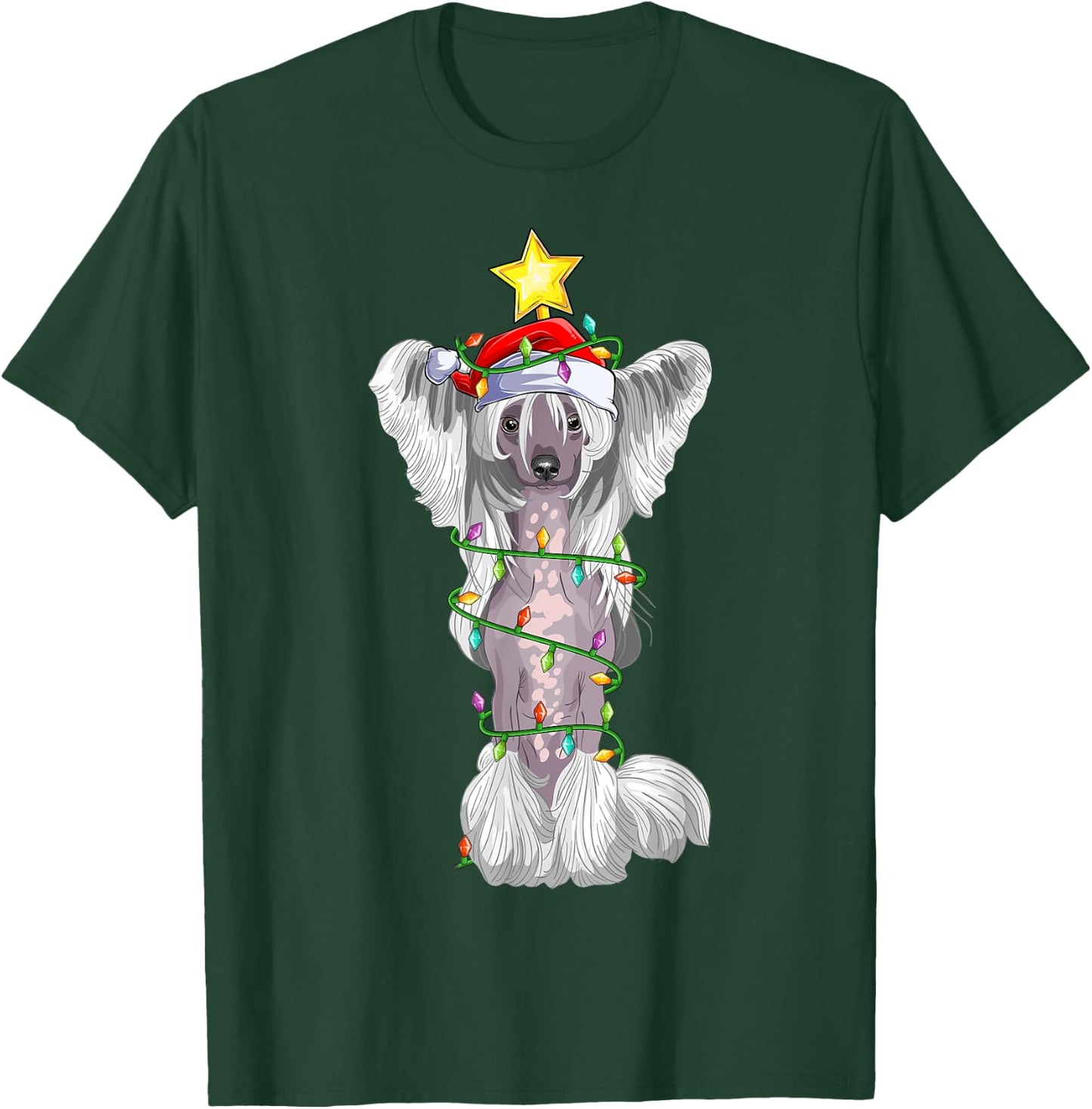 Lighting Xmas Tree Matching Santa Chinese Crested Christmas T-Shirt - T-Shirt | Forest