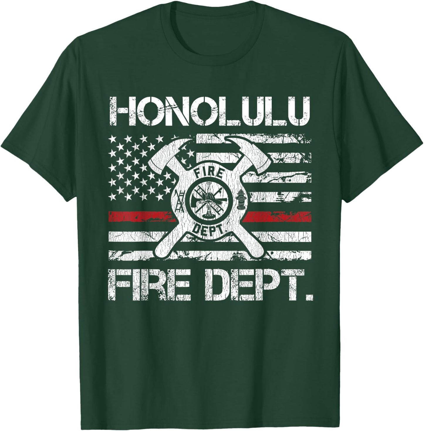 Honolulu Hawaii Fire Department Thin Red Line Fireman T-Shirt - T-Shirt | Forest