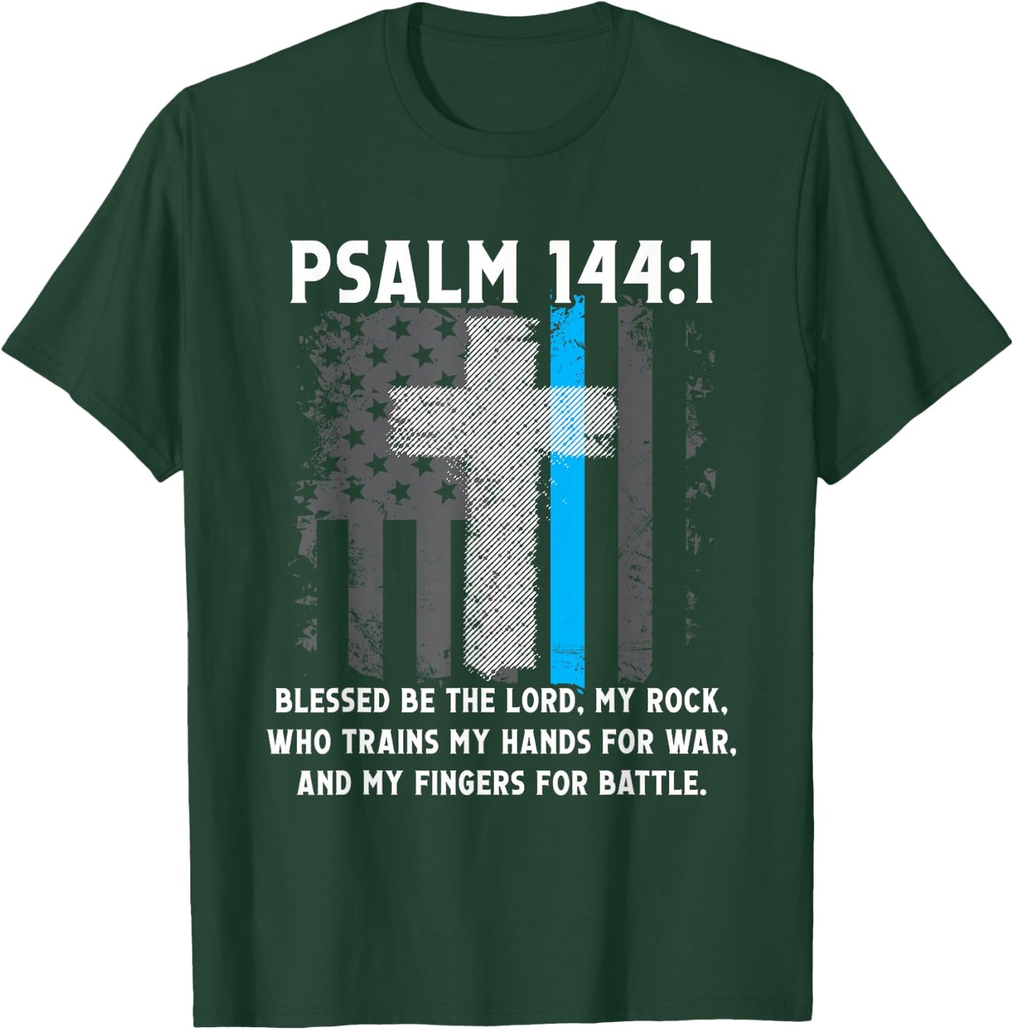 Thin Lines Blue Psalm 144:1 American Police Officer T-Shirt - T-Shirt | Forest