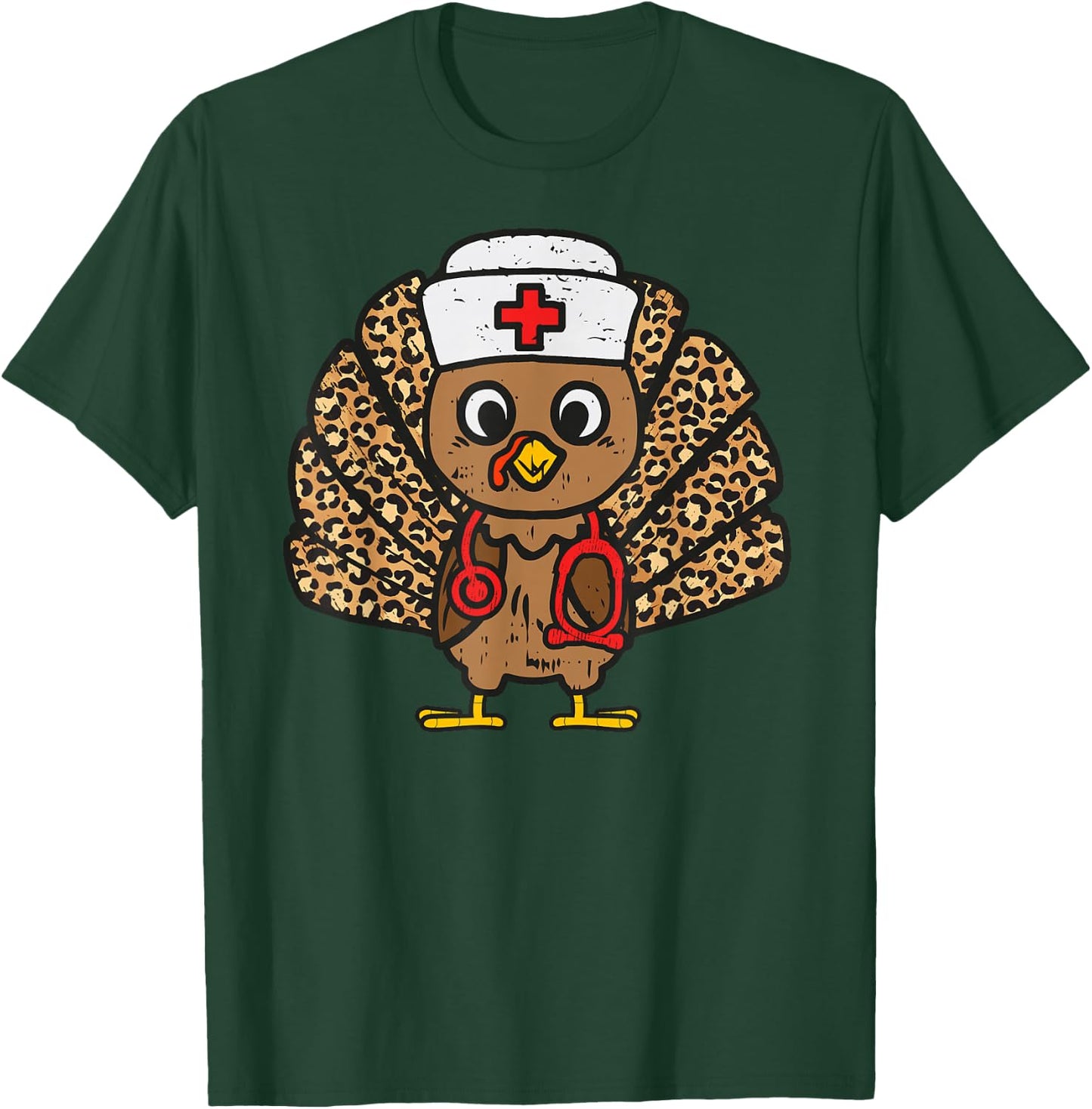 Turkey Nurse Stethoscope Thanksgiving Nurse Turkey Autumn T-Shirt - T-Shirt | Forest