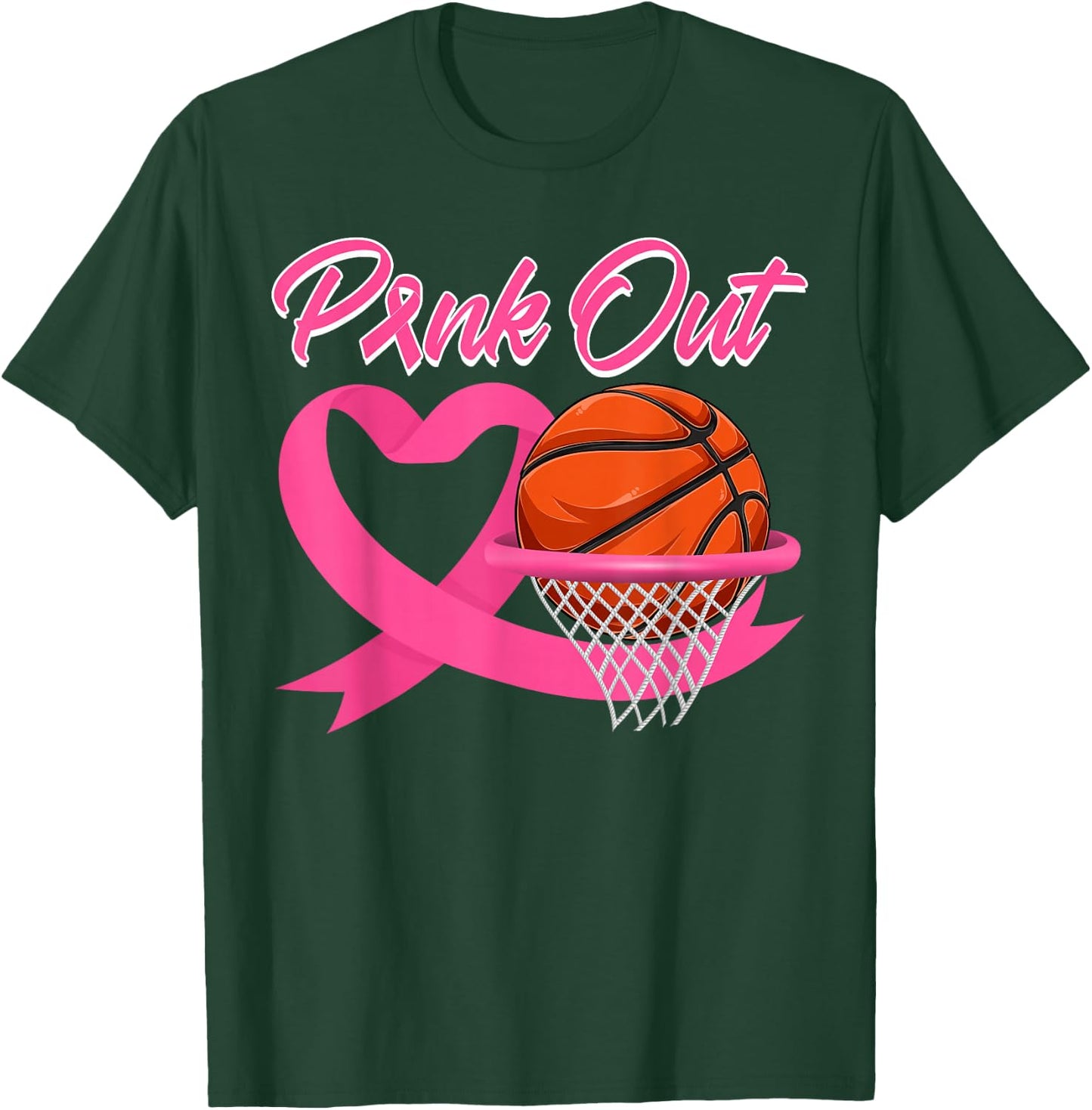 Pink Out Breast Cancer Pink Ribbon Heart & Basketball Ball T-Shirt - T-Shirt | Forest