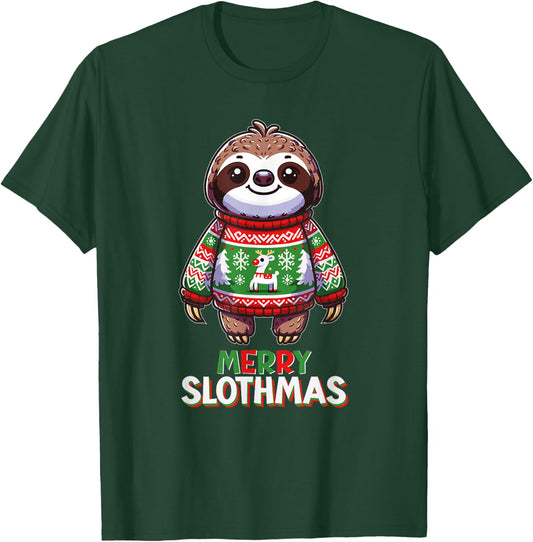 Merry Slothmas Santa Christmas Sloth Sweater Xmas Holiday T-Shirt - T-Shirt | Forest