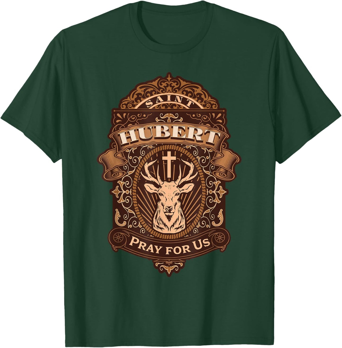 Hubert Hubertus Patron Saint of Hunters Stag Catholic Saint T-Shirt - T-Shirt | Forest