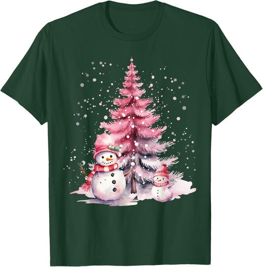 Pink Christmas Winter Snow Snowman Pastel Winter Wonderland T-Shirt - T-Shirt | Forest