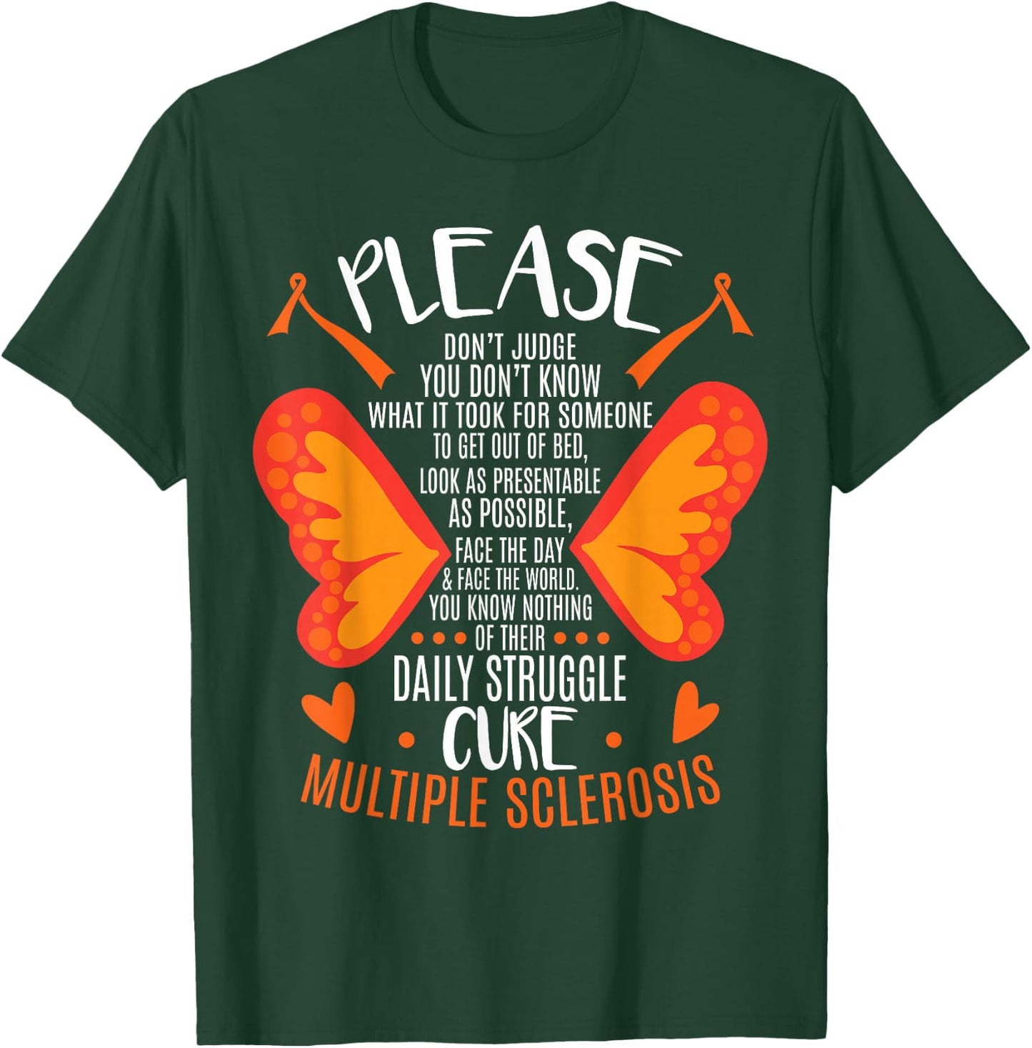 MS Multiple Sclerosis Awareness Orange Ribbon MS Awareness - -Adults - Black - Short Sleeve - Small - Classic Fit - Cotton 60%, Polyester 40% T-Shirt - T-Shirt | Forest