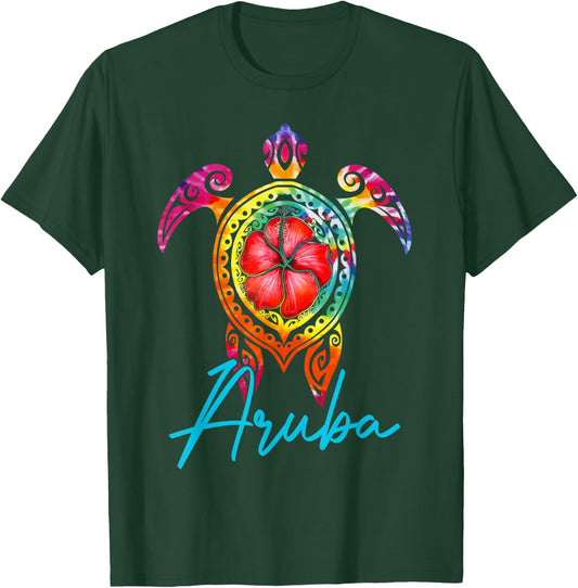 Aruba Tie Dye Sea Turtle, Aruba Family Vacation 2025 T-Shirt - T-Shirt | Forest