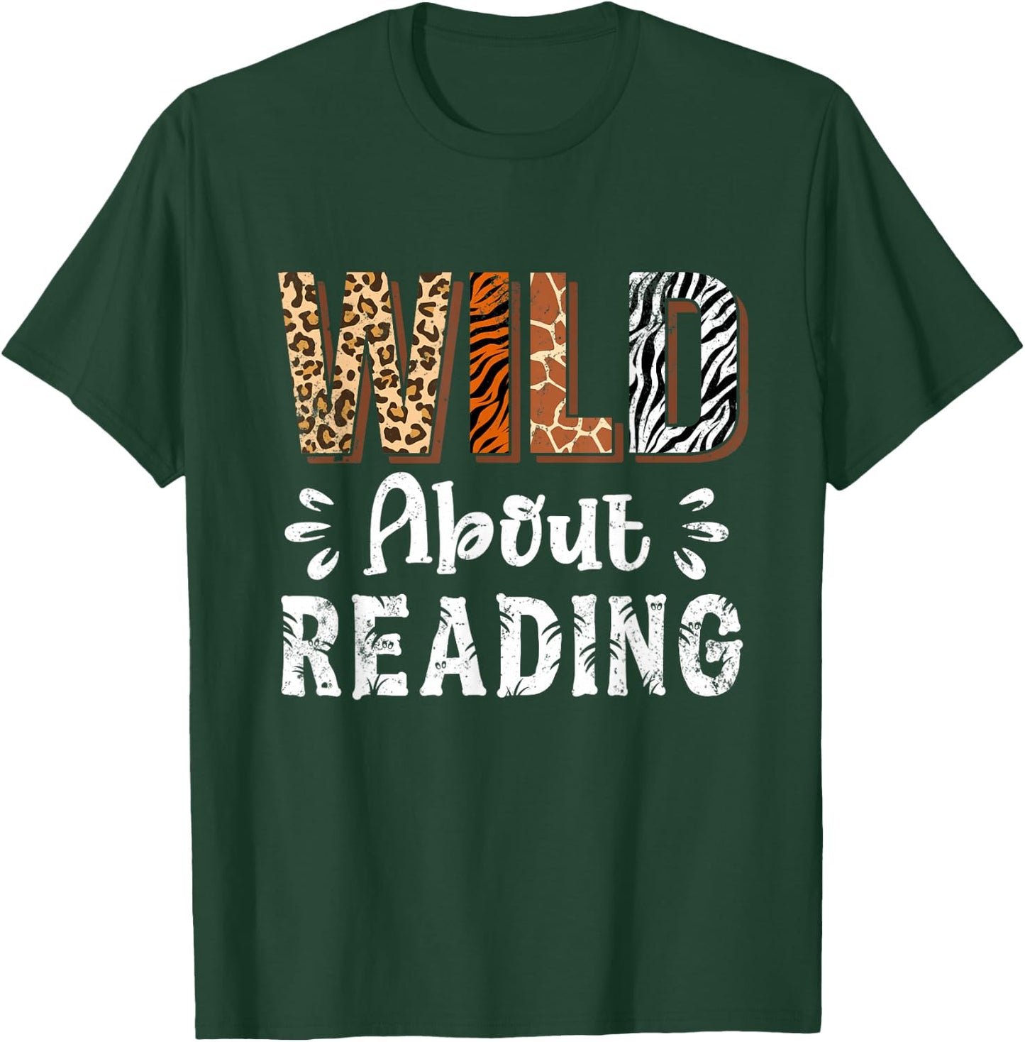 Wild About Reading Books Reader Lover Animals Leopard Zebra T-Shirt - T-Shirt | Forest