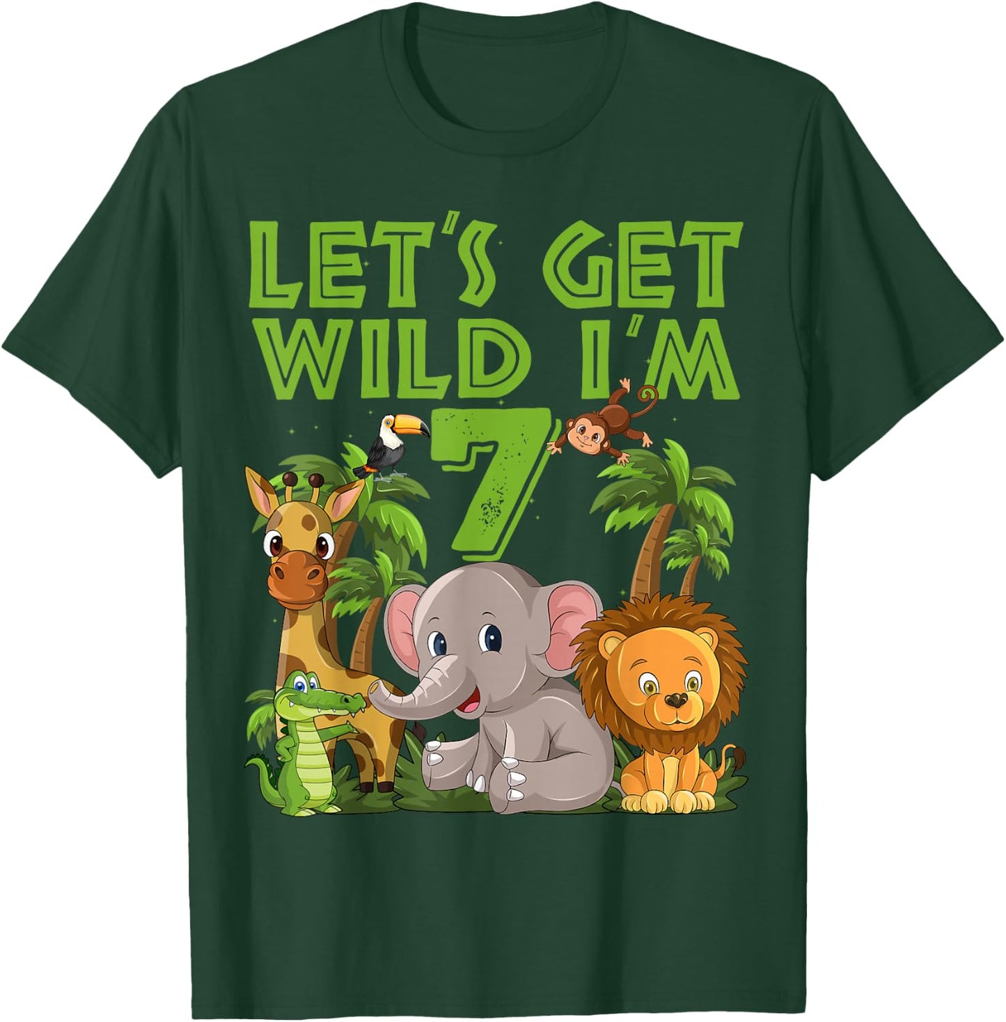 7 Year Old Zoo Birthday Safari Jungle Animal 7th B-day T-Shirt - T-Shirt | Forest