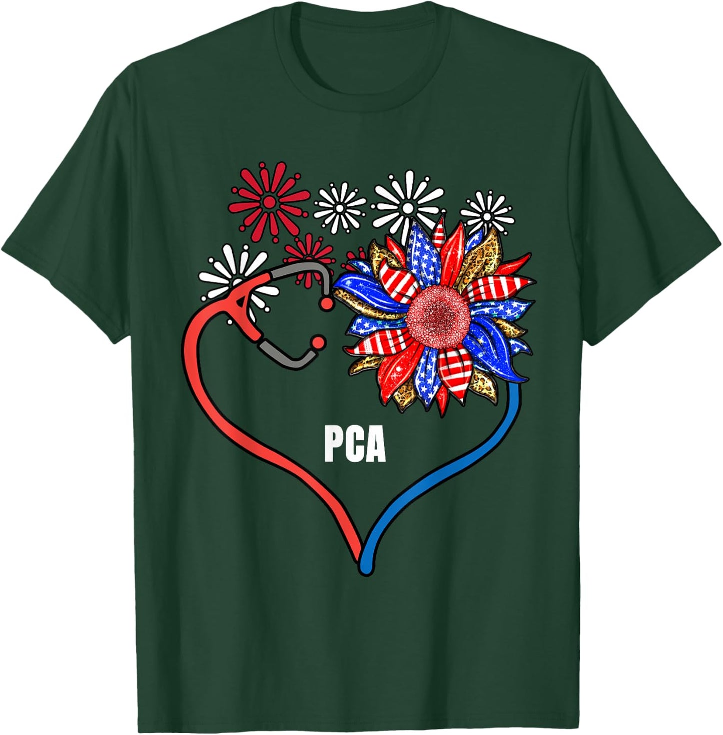 Sunflower Stethoscope PCA Fourth 4th Of July RN Women T-Shirt - T-Shirt | Forest