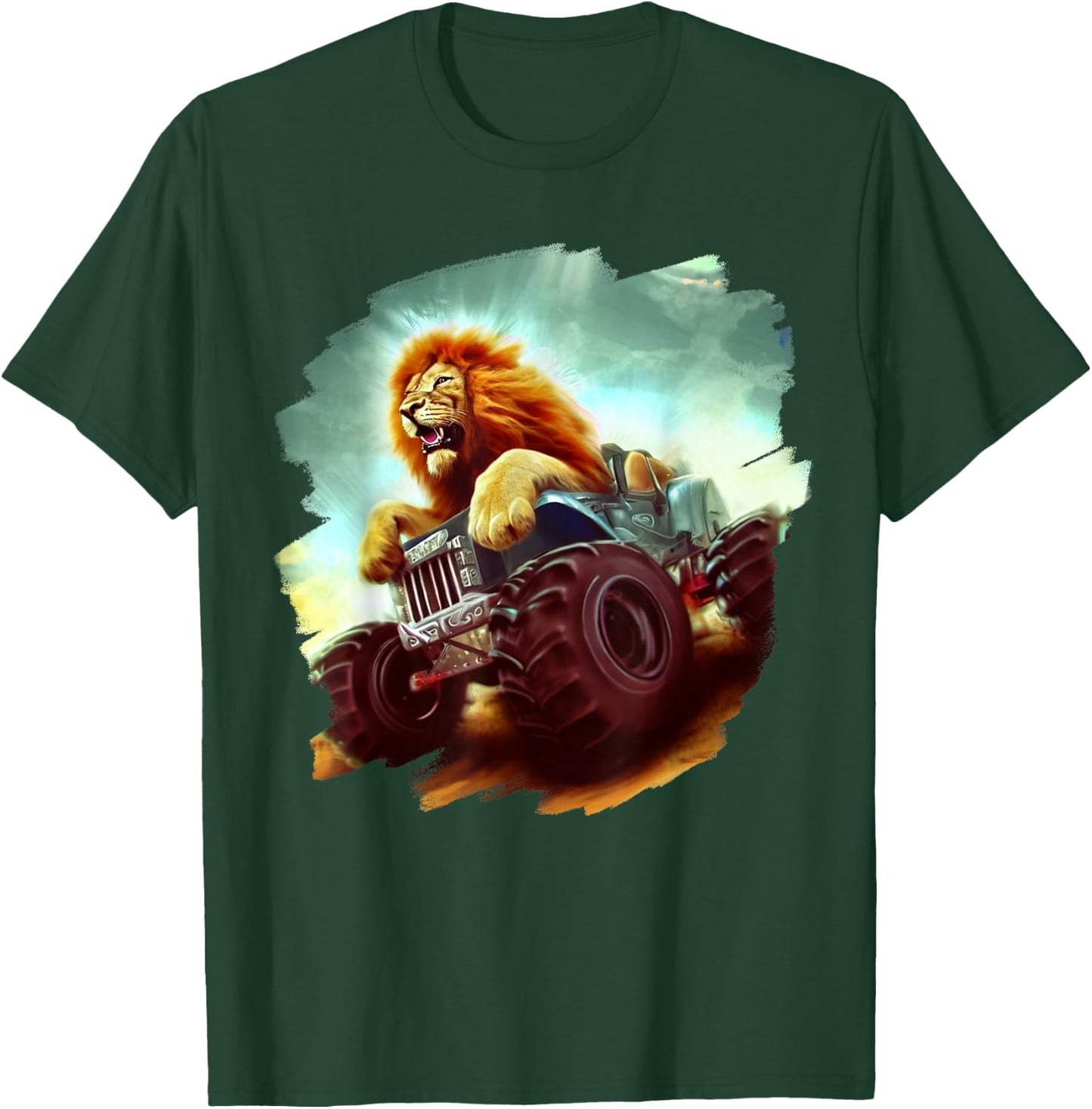 Lion Riding Monster Truck Cool Lion Monster Truck T-Shirt - T-Shirt | Forest
