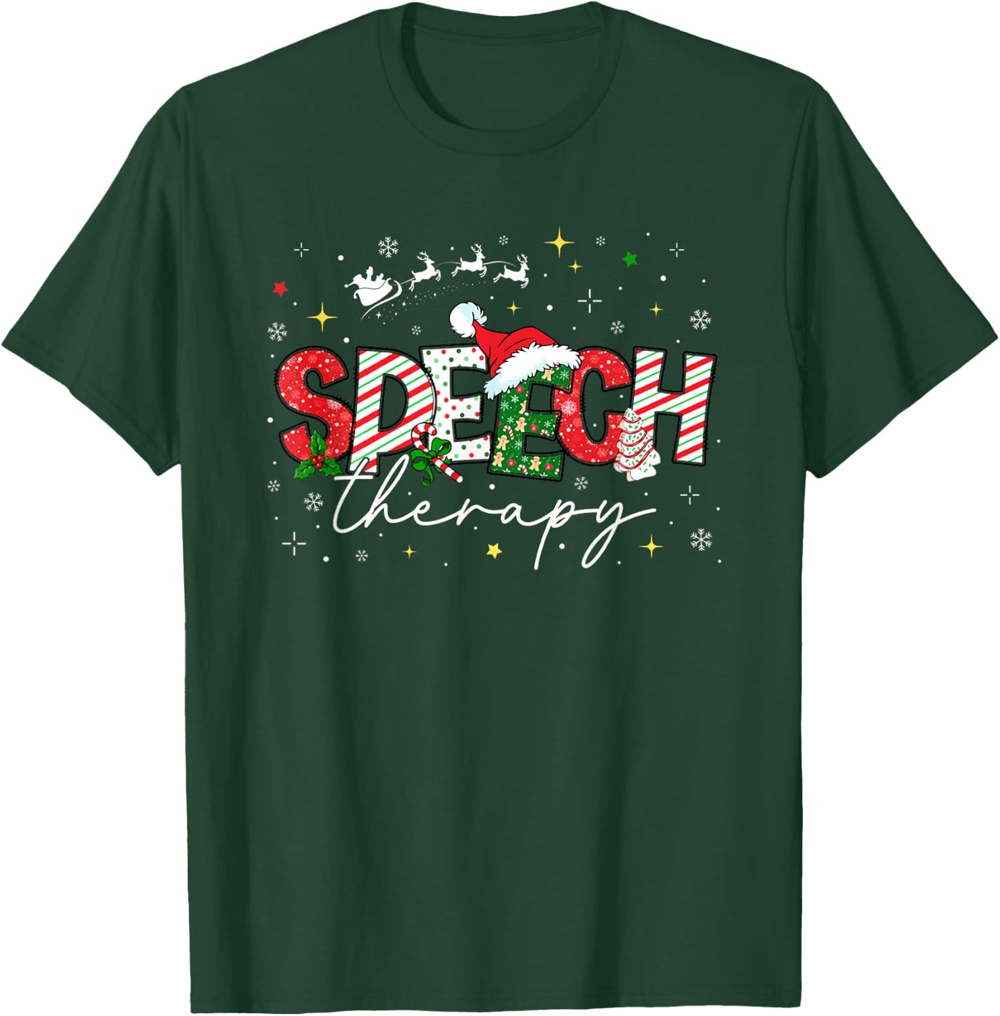 Speech Therapy Christmas Vintage Speech Language Pathologist T-Shirt - T-Shirt | Forest