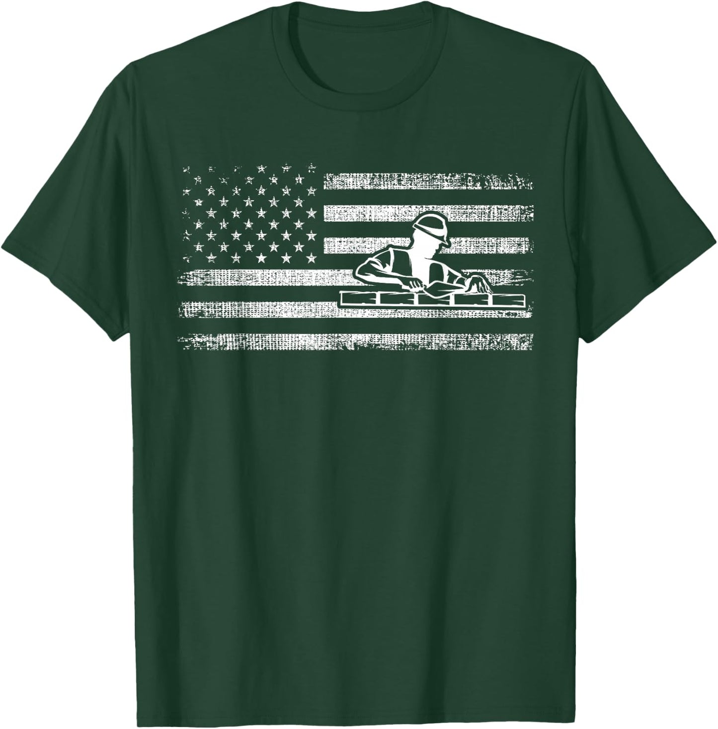 Brick Mason Patriotic American Flag Bricklayer Builder T-Shirt - T-Shirt | Forest