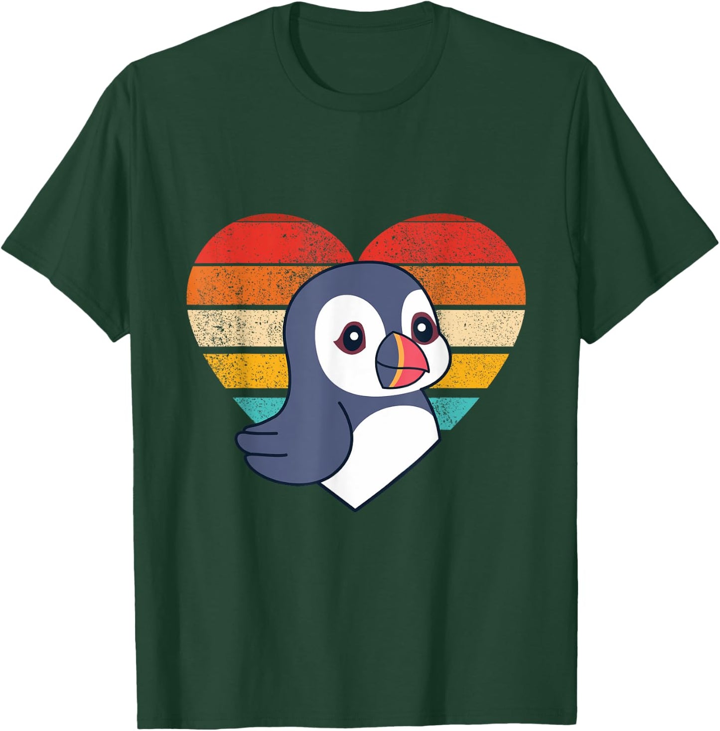 Cute Puffin Design Retro Heart Shape Vintage T-Shirt - T-Shirt | Forest