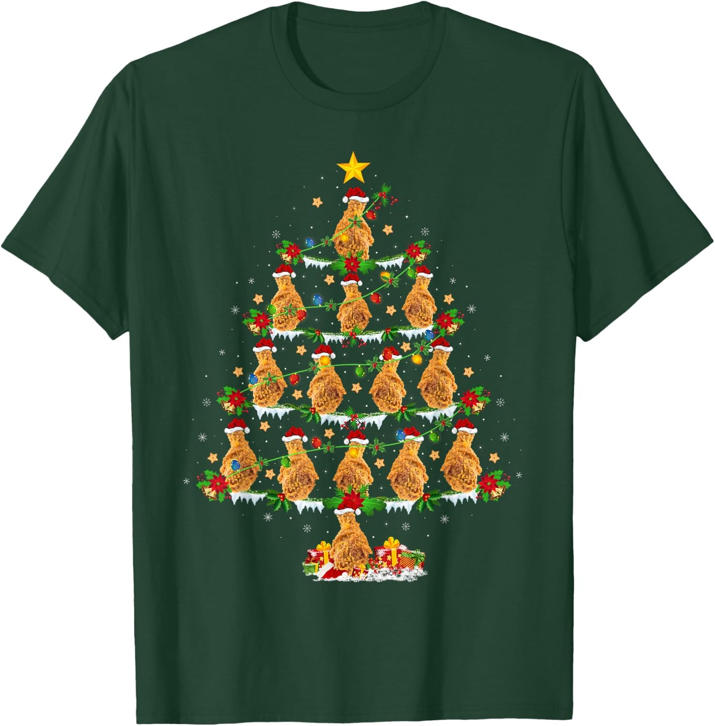 Holiday Xmas Lighting Santa Fried Chicken Christmas Tree T-Shirt - T-Shirt | Forest
