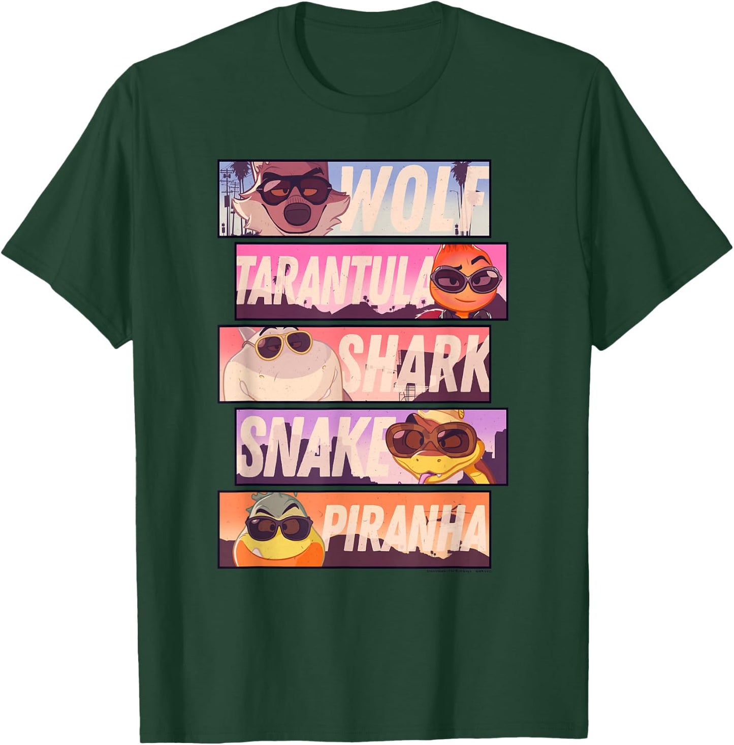 The Bad Guys Sunglasses Character Stacked Panels T-Shirt - T-Shirt | Forest