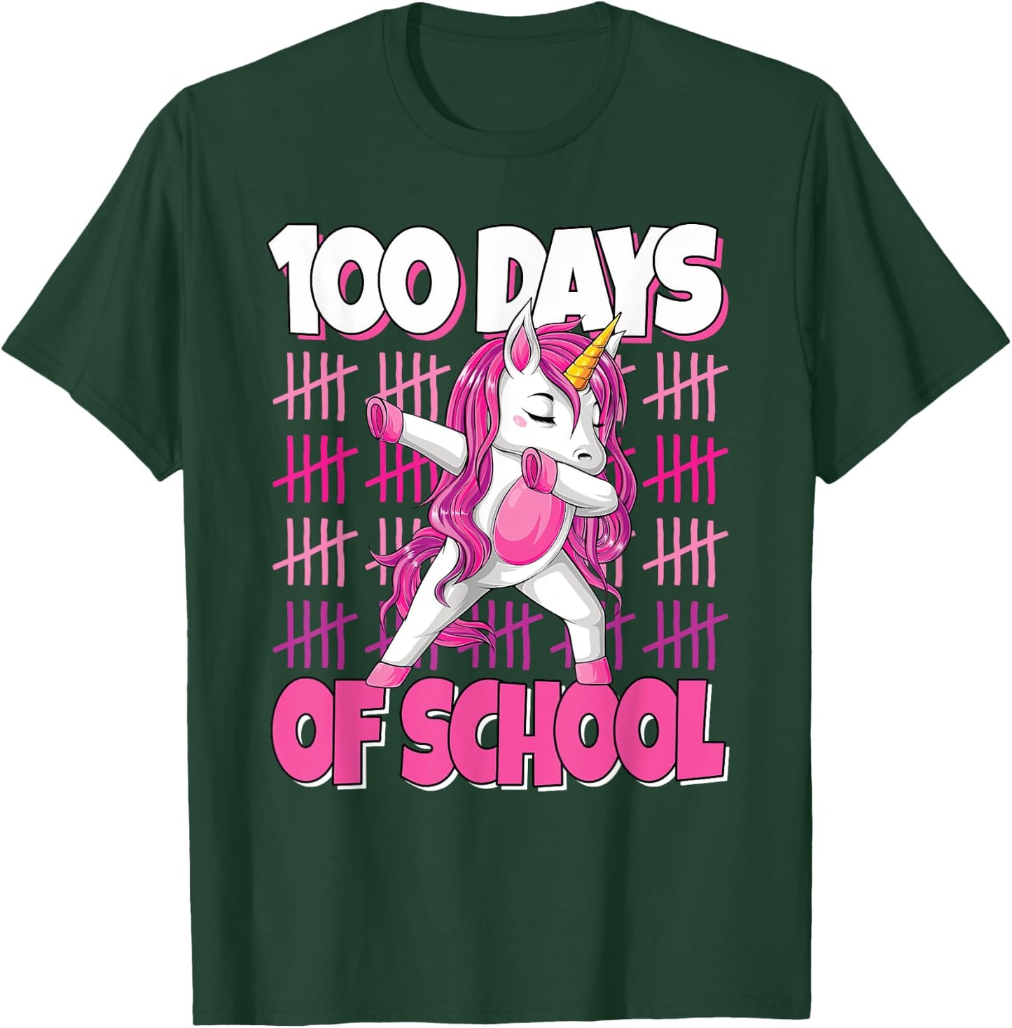 100 Days Of School Dabbing Unicorn 100th Day Of School Girls T-Shirt - T-Shirt | Forest