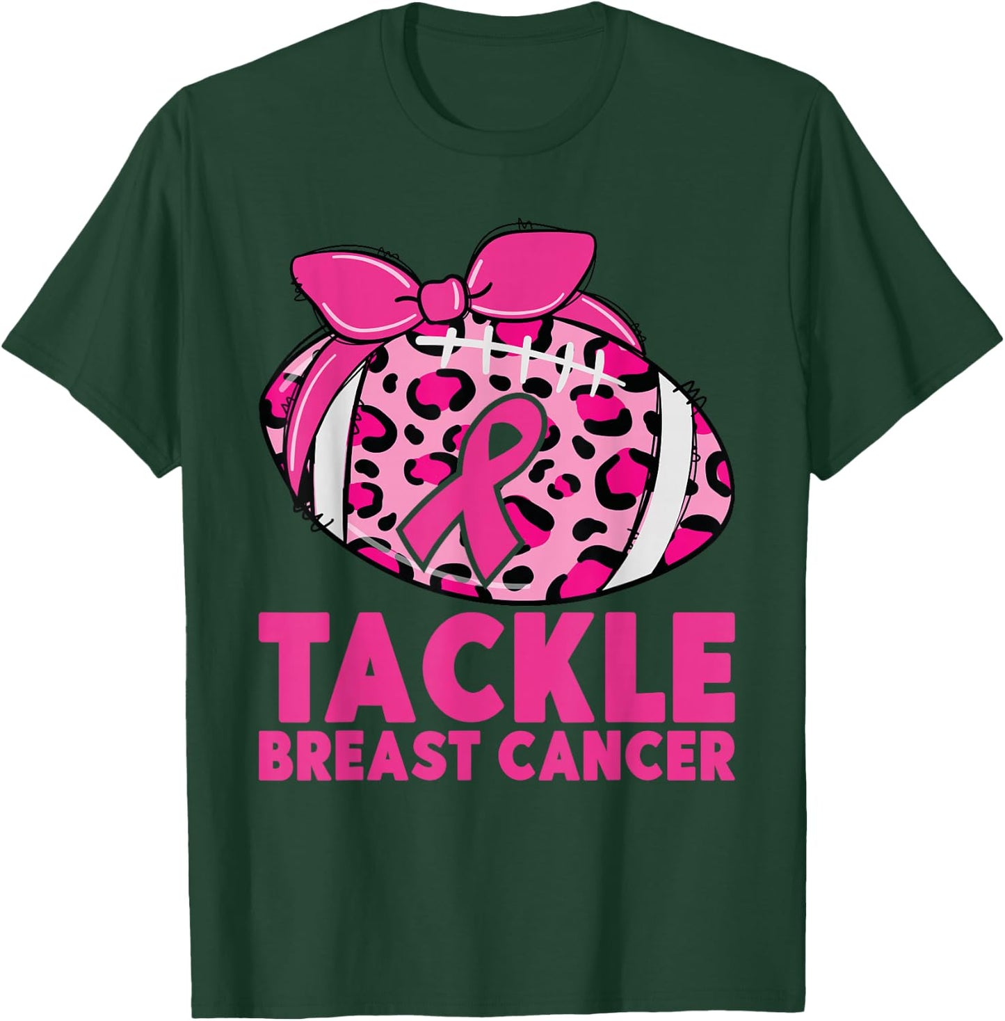 Tackle Breast Cancer Awareness Pink Ribbon Leopard Football T-Shirt - T-Shirt | Forest