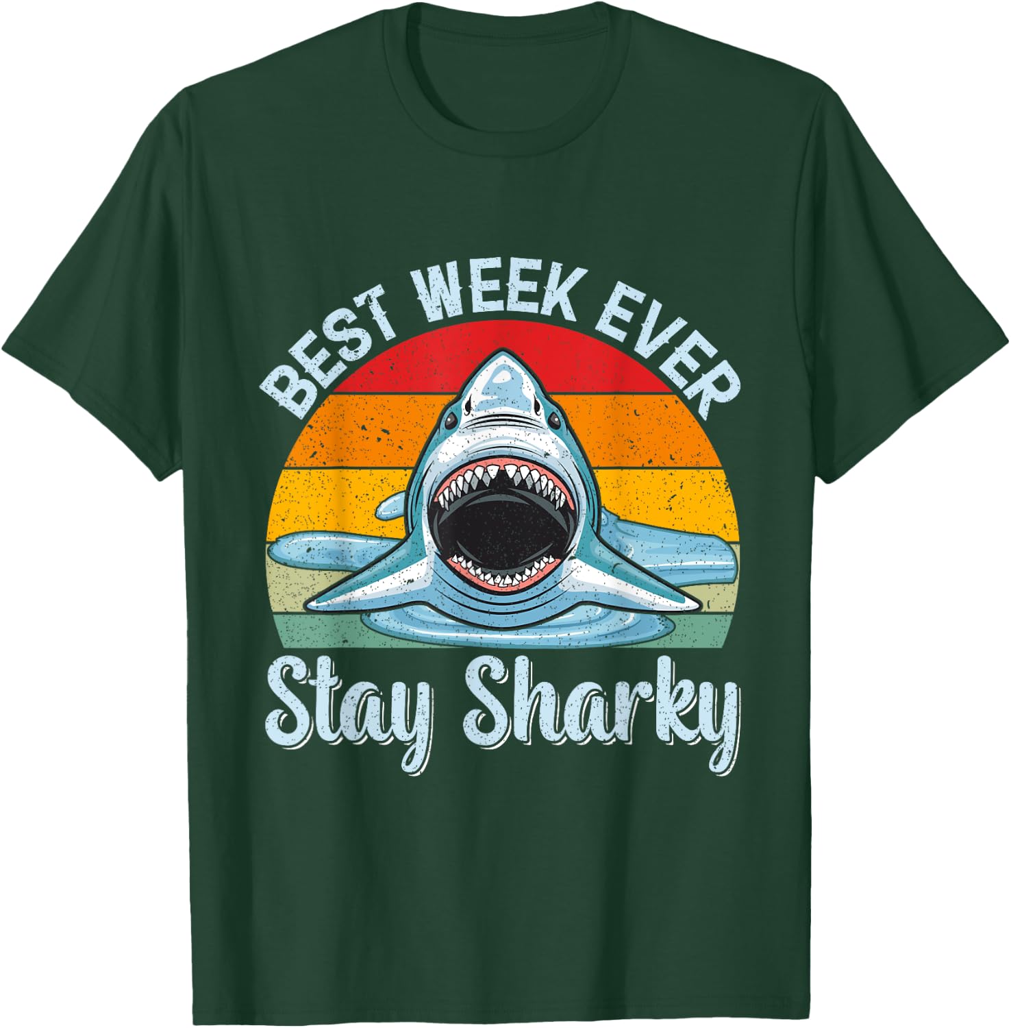 Best Week Stay Sharky Funny Shark Kids Men Women Vintage T-Shirt - T-Shirt | Forest