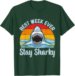 Best Week Stay Sharky Funny Shark Kids Men Women Vintage T-Shirt - T-Shirt | Forest