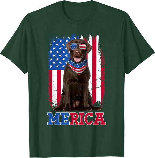 Patriotic Labrador 4th of July USA Patriotic Chocolate Lab T-Shirt - T-Shirt | Forest