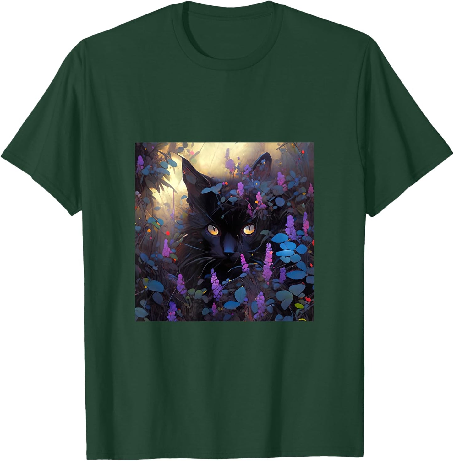 Black Adorable Cat Purple Spring Flowers Women T-Shirt - T-Shirt | Forest