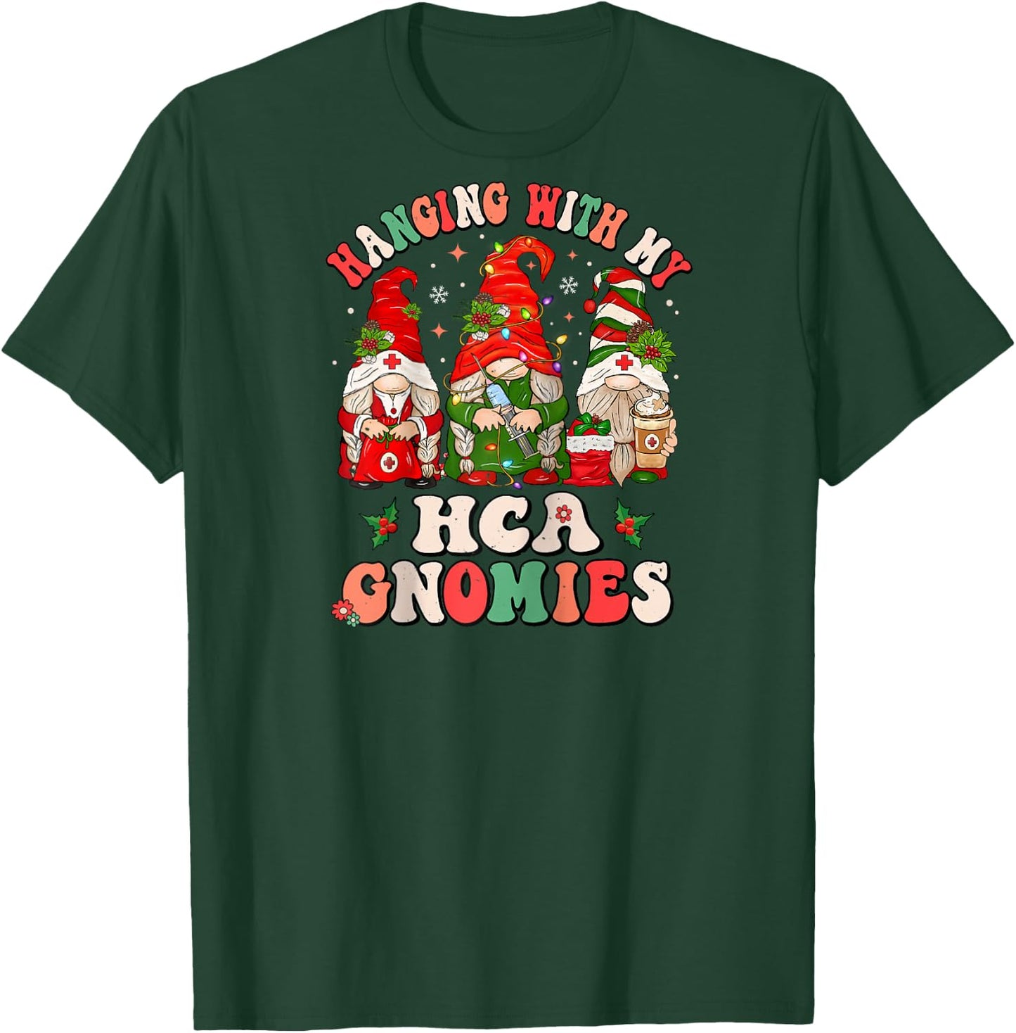 Hanging With My HCA Gnomies Christmas Healthcare Assistant Raglan Baseball T-Shirt - T-Shirt | Forest