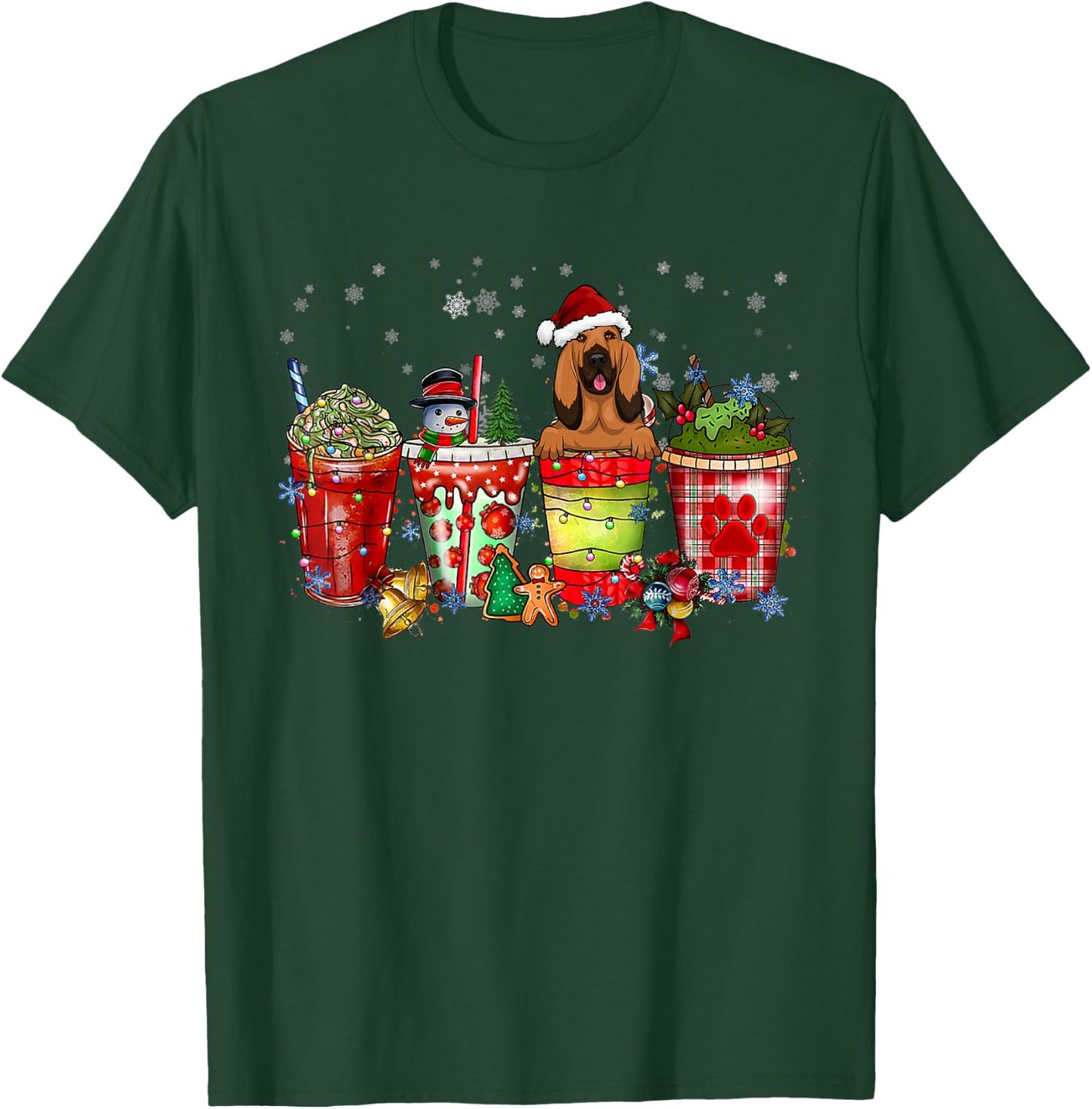 Cute Blood Hound Dog Christmas Coffee Pajamas Xmas T-Shirt - T-Shirt | Forest