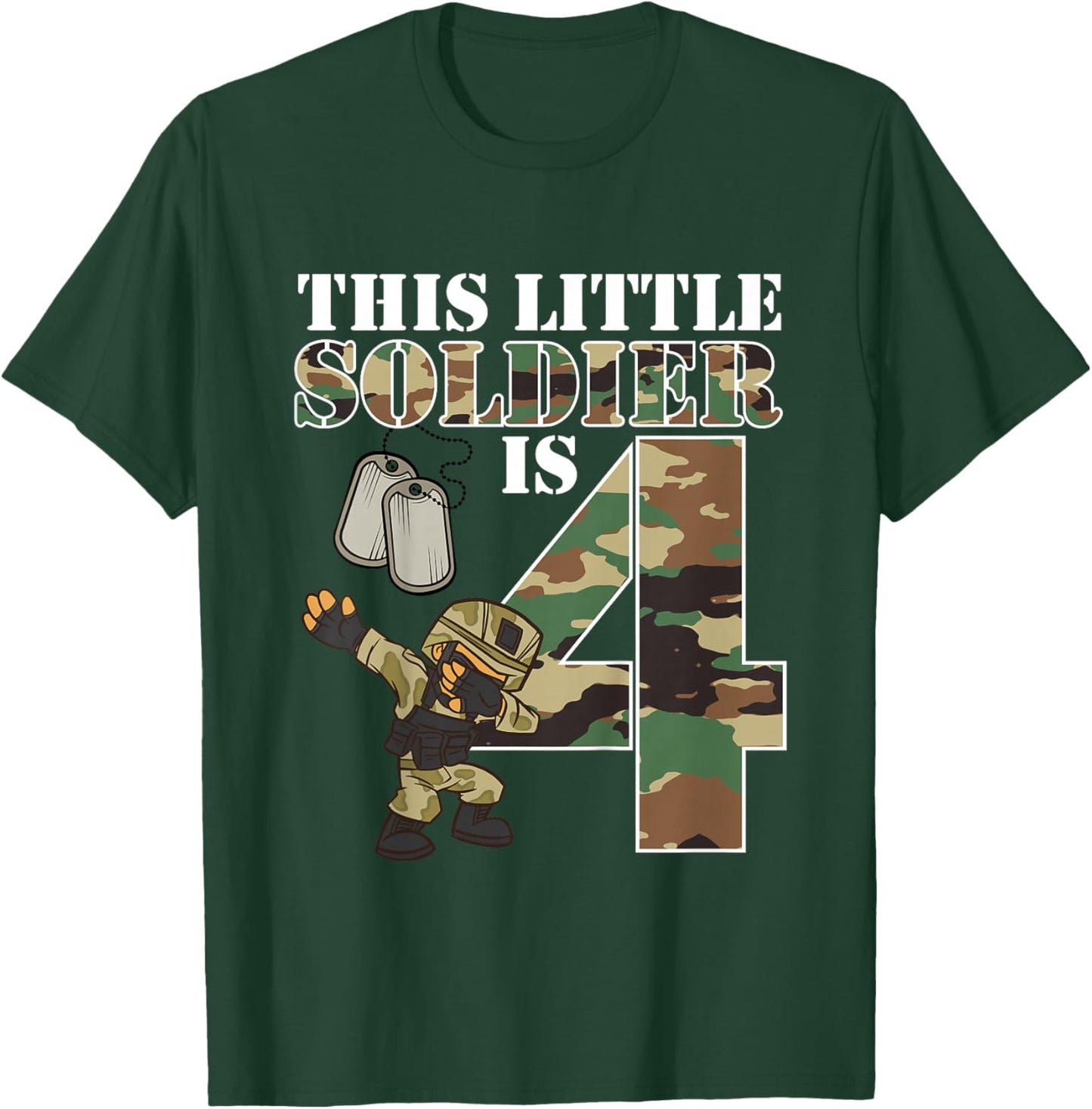 Kids 4 Years Old Boy Army Military 4th Birthday Kids T-Shirt - T-Shirt | Forest