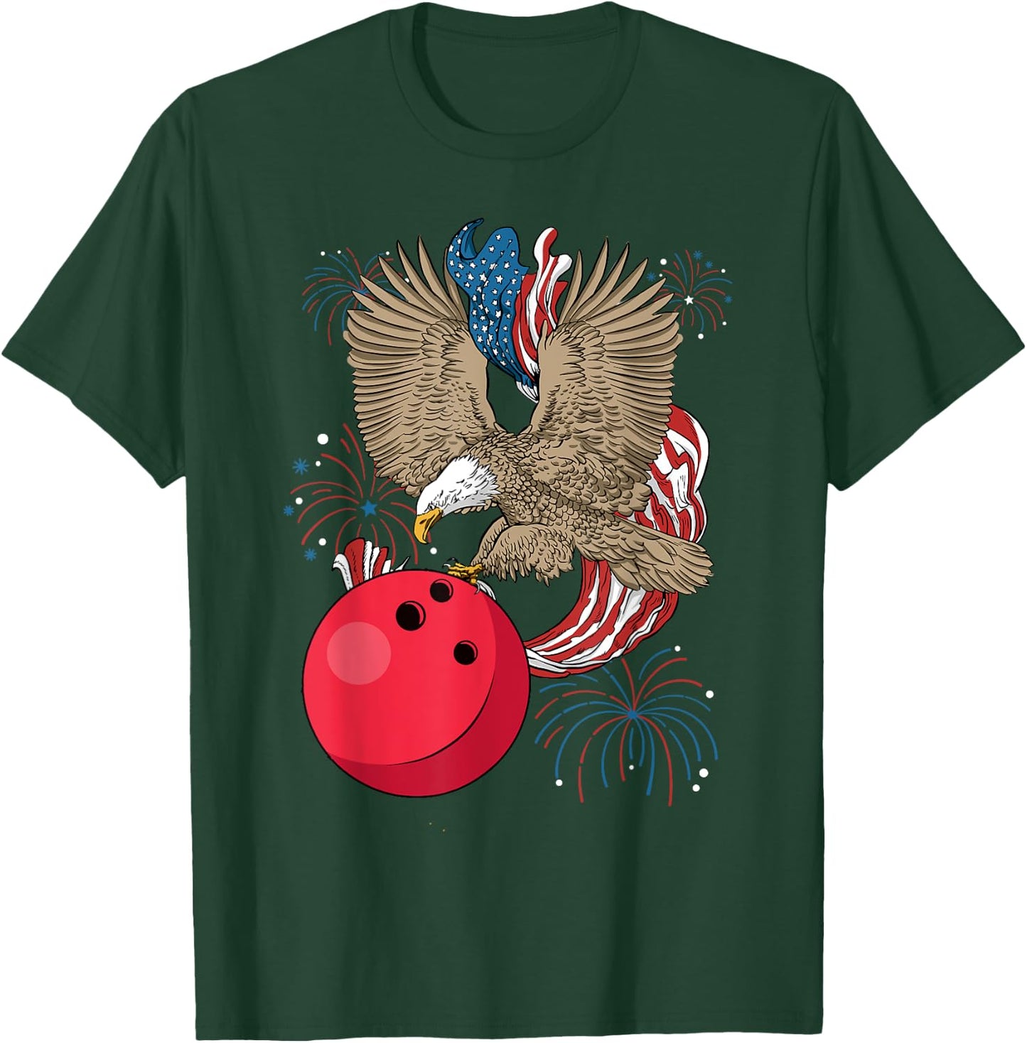 Bowling 4th Of July Eagle USA Flag America Bowling Player T-Shirt - T-Shirt | Forest
