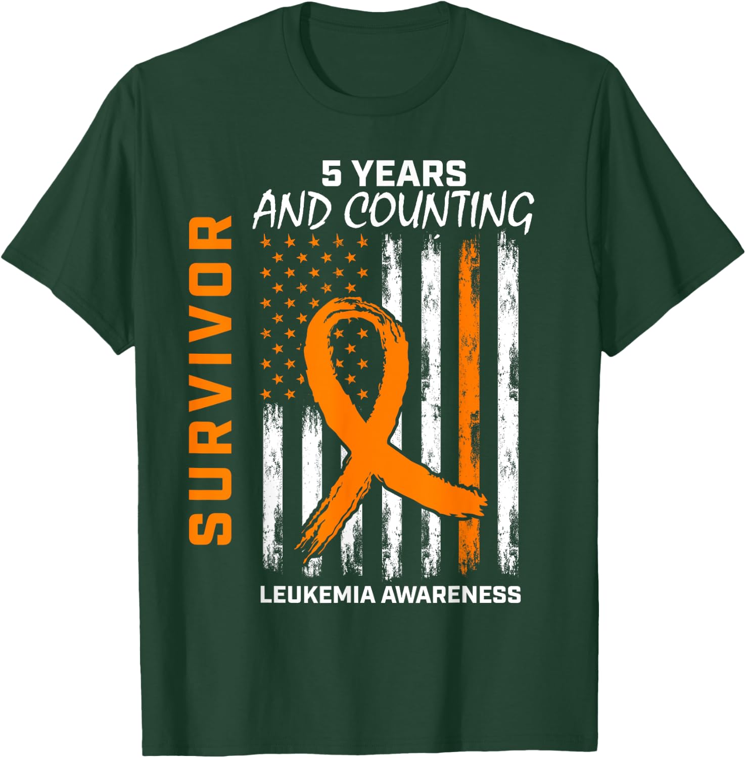 5 Year Leukemia Survivor Gifts American Flag Shirts Women Kids Men T-Shirt - T-Shirt | Forest