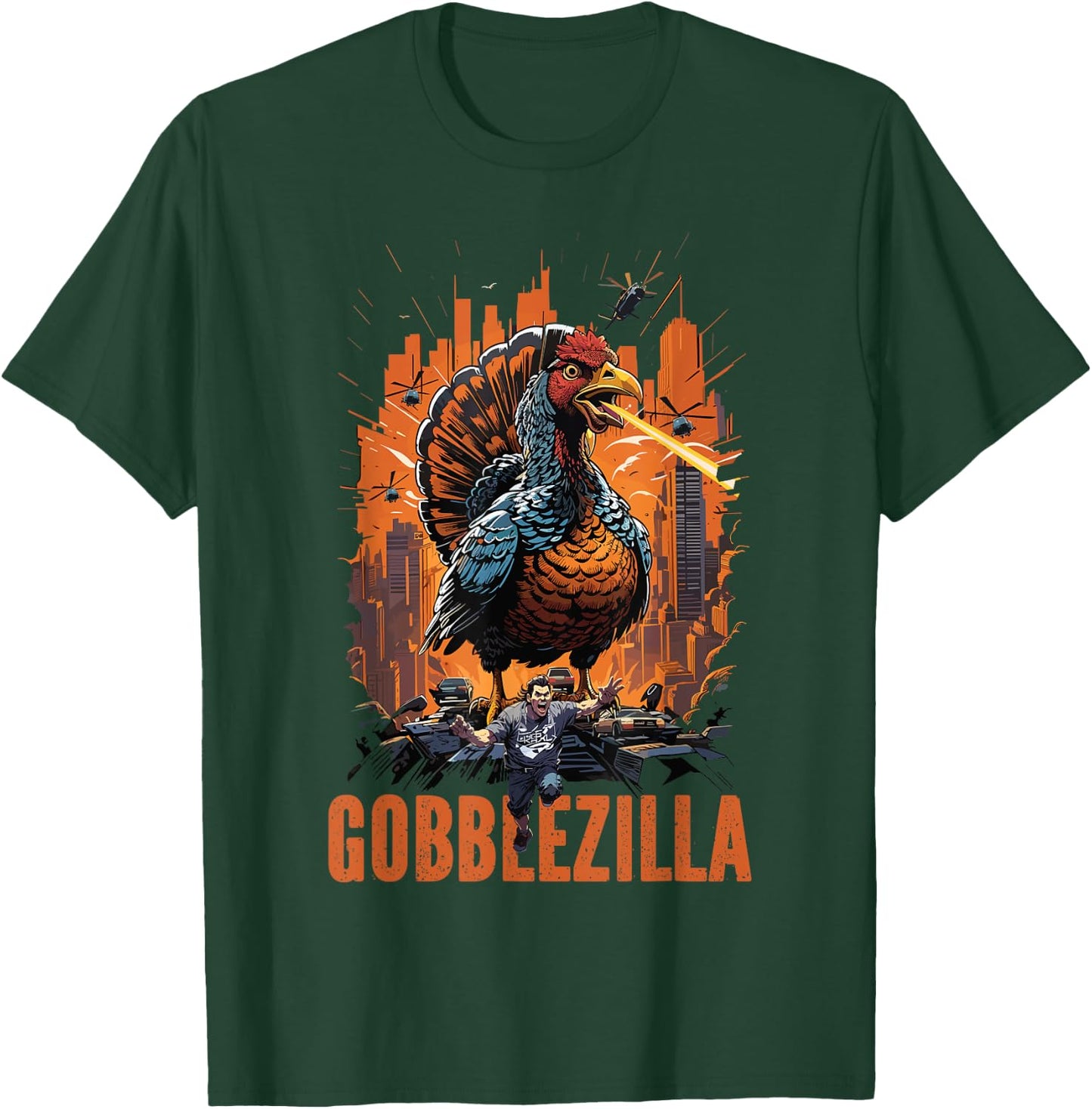 Funny Gobblezilla Angry Turkey Thanksgiving Men Women Teens T-Shirt - T-Shirt | Forest