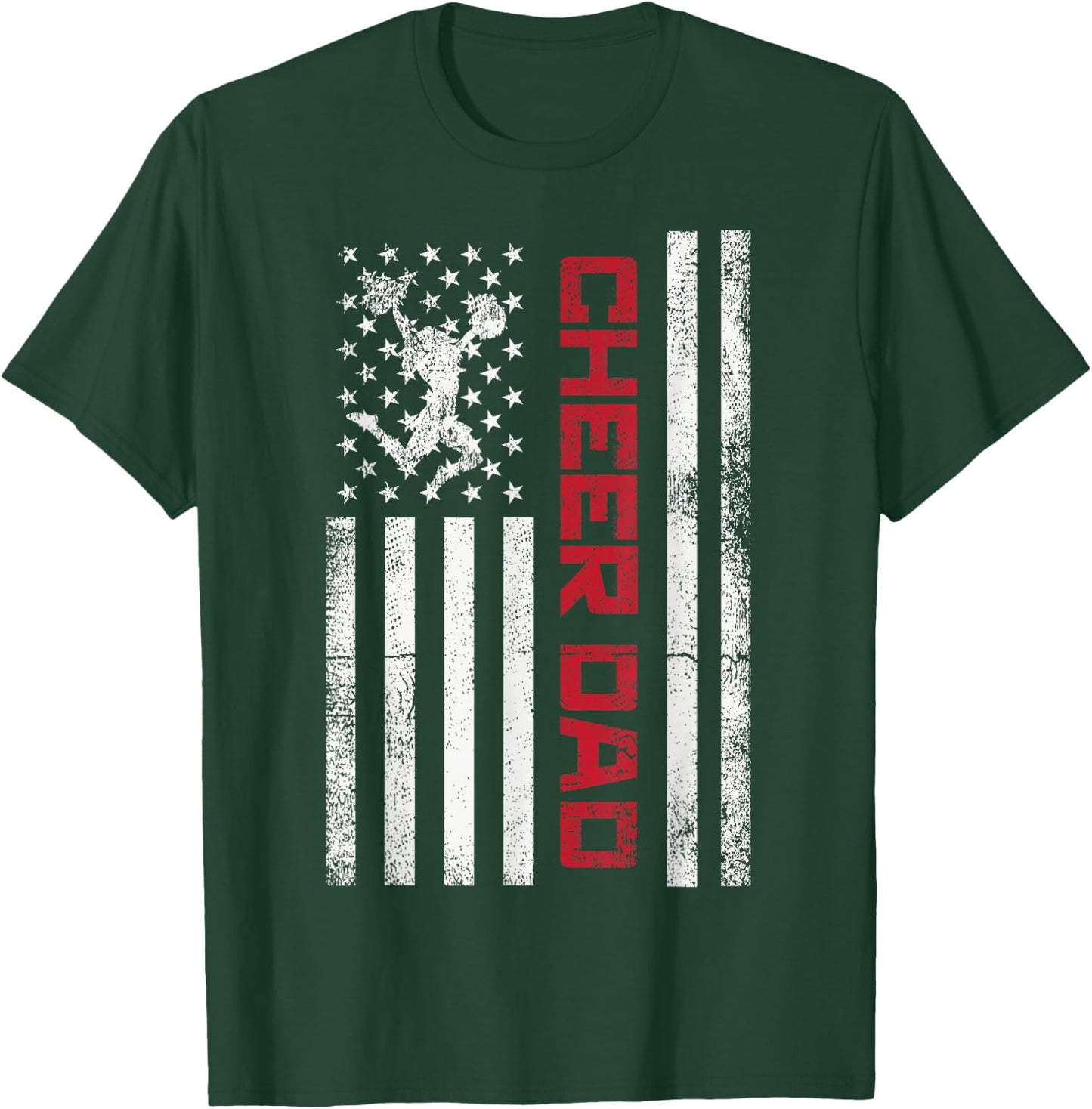 Funny Cheer Dad American US Flag Cheerleader Dad Father Team T-Shirt - T-Shirt | Forest