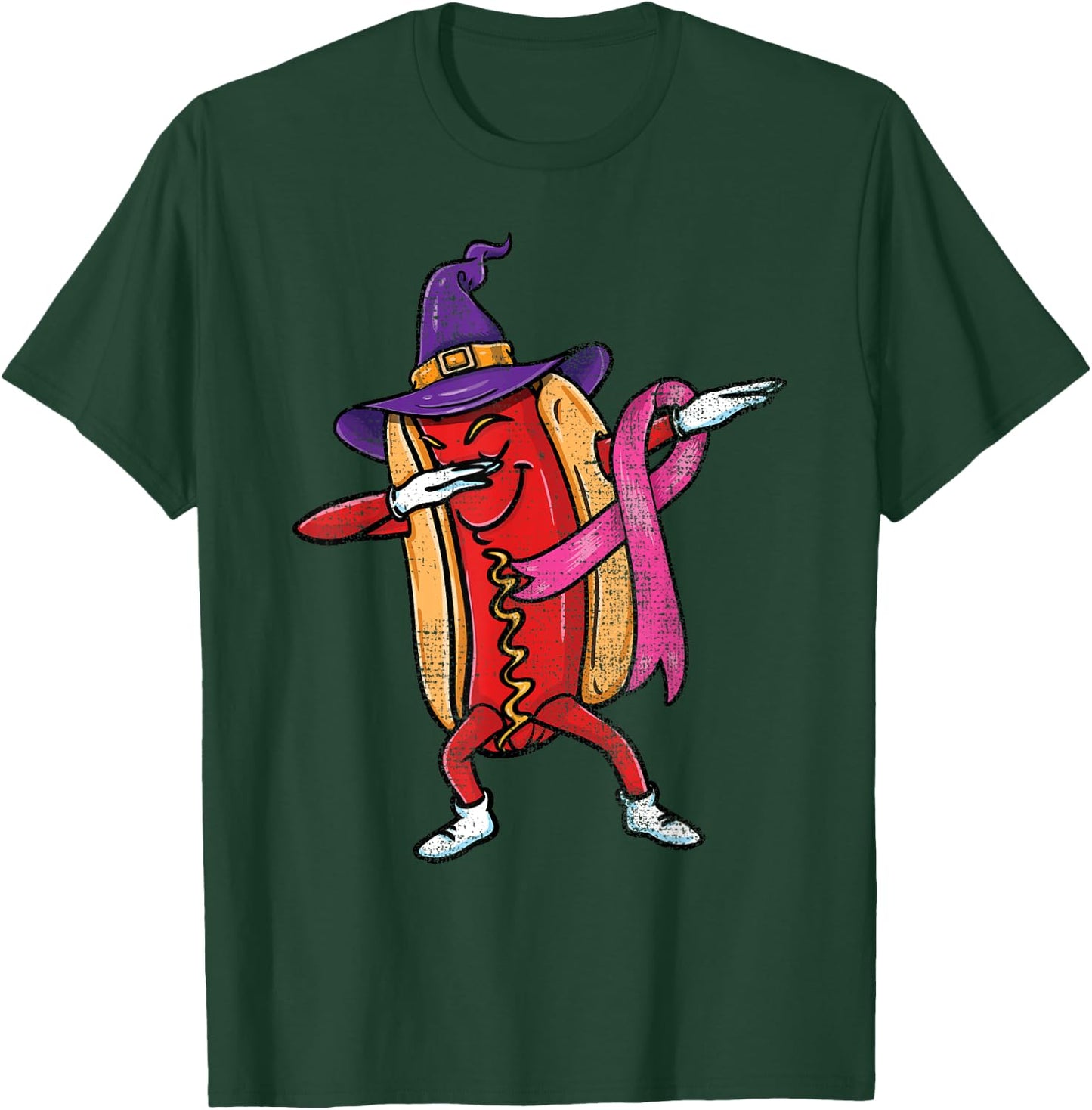 Dabbing Hot Dog Halloween Breast Cancer Awareness T-Shirt - T-Shirt | Forest