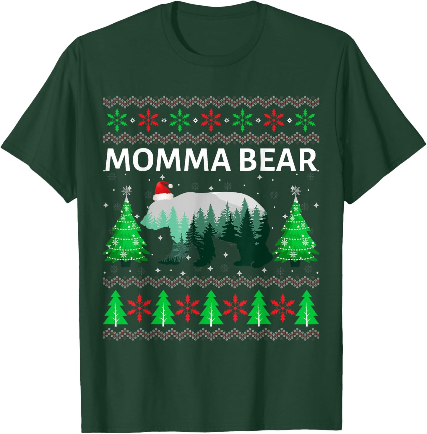 Family Matching Ugly Christmas Sweater Momma Bear Xmas T-Shirt - T-Shirt | Forest