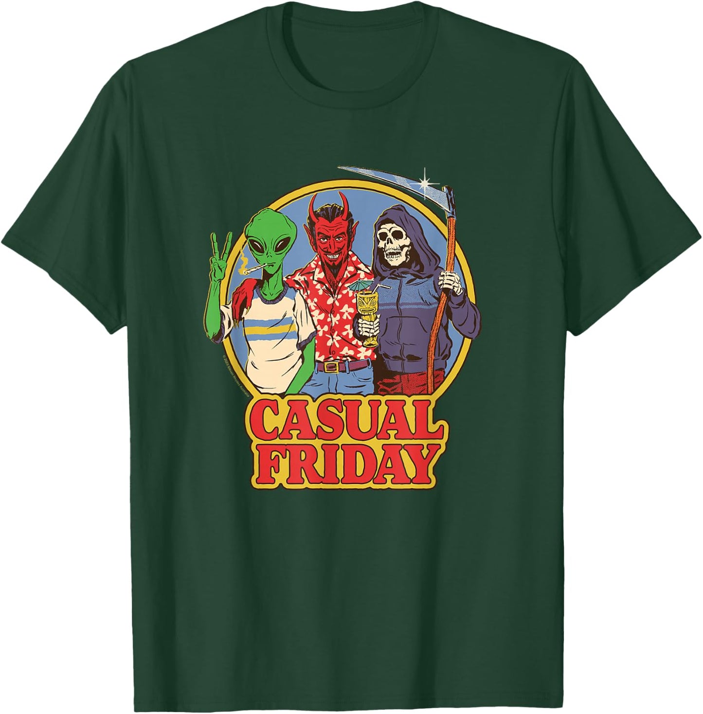 Steven Rhodes Casual Friday Alien Devil Retro Dark Humor T-Shirt - T-Shirt | Forest