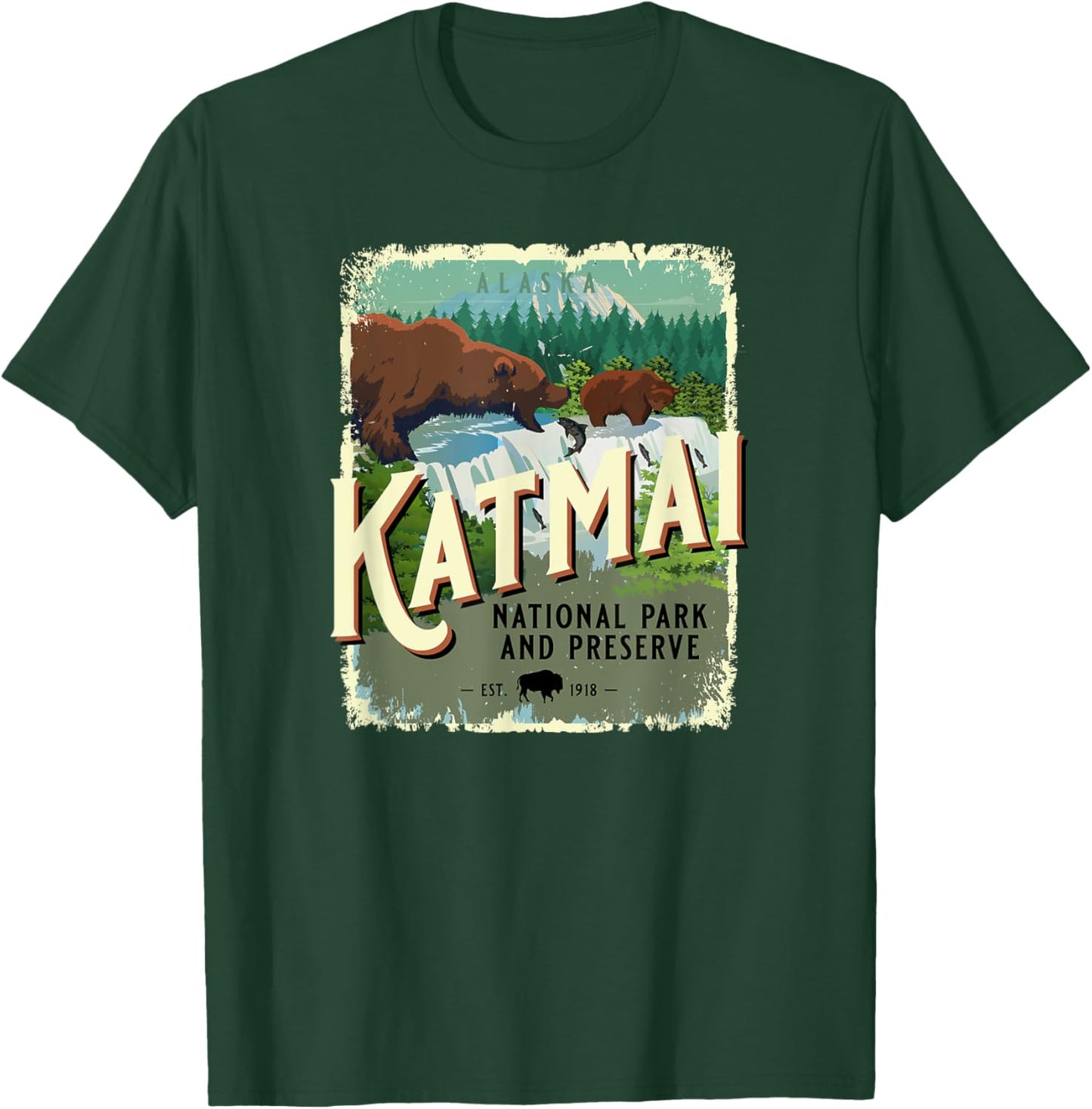 Katmai National Park and Preserve Alaska Brown Bear Souvenir T-Shirt - T-Shirt | Forest