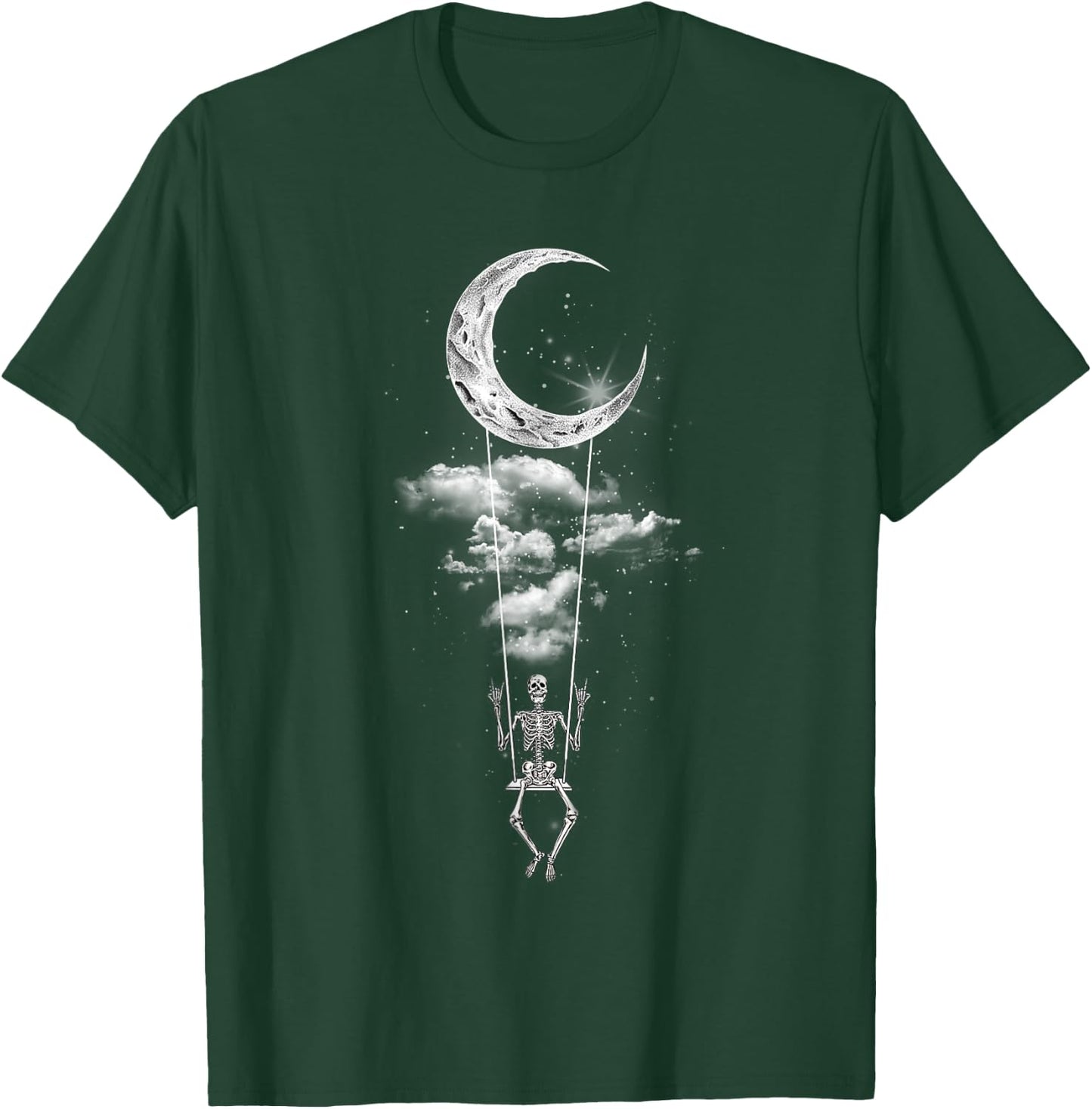 Skeleton Hand Rock On Moon Swing Funny Halloween T-Shirt - T-Shirt | Forest