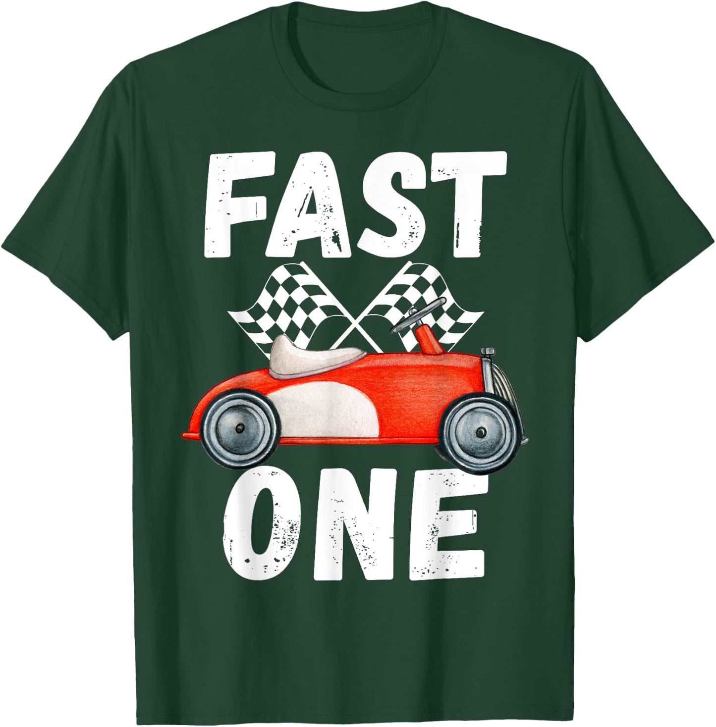 One Year Race Car 1st Birthday Fast One This Little Racer T-Shirt - T-Shirt | Forest