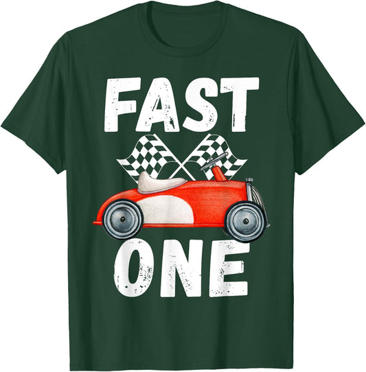 One Year Race Car 1st Birthday Fast One This Little Racer T-Shirt - T-Shirt | Forest