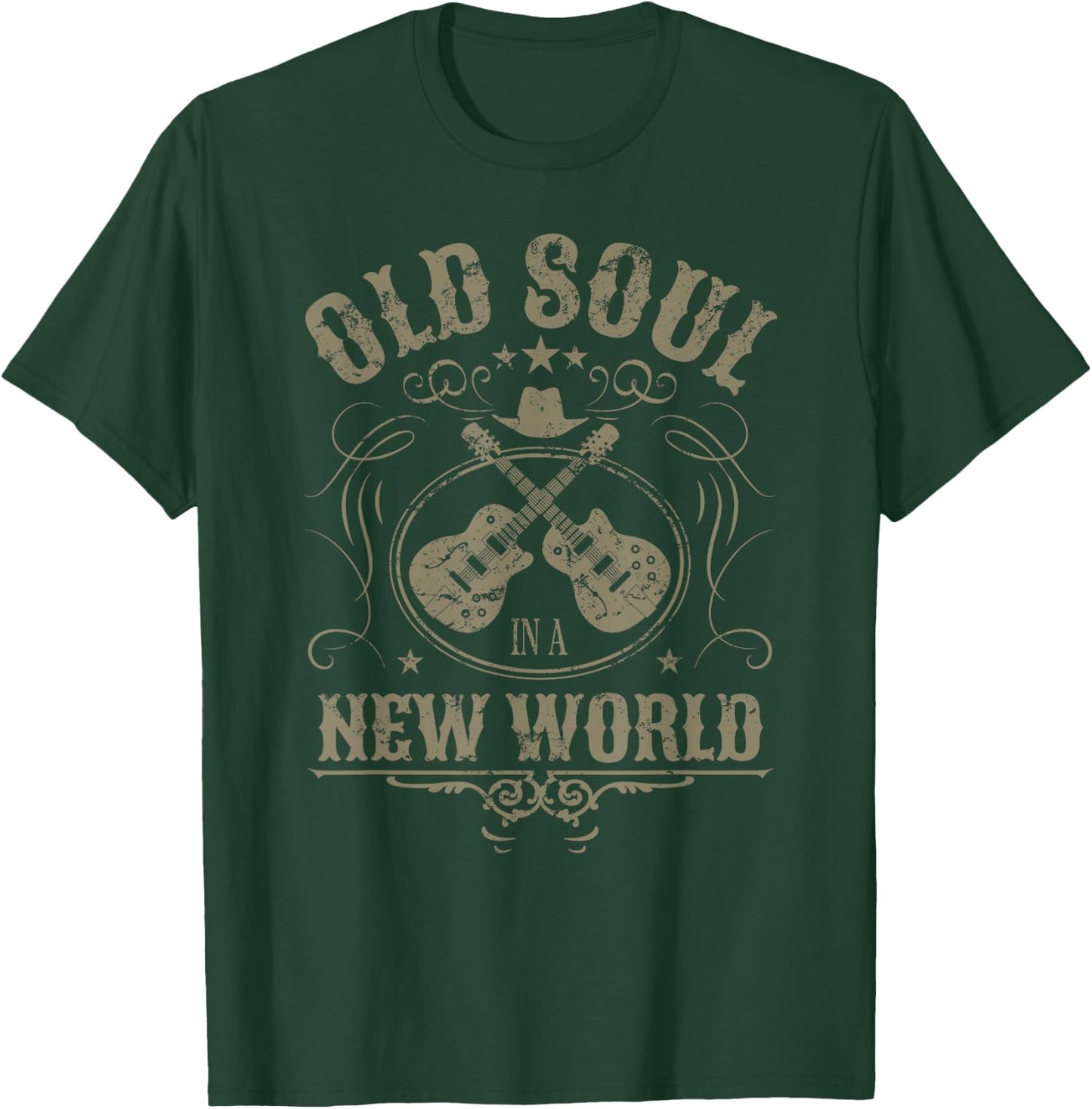 Old Soul in a New World Country Bluegrass Music Guitar Fan T-Shirt - T-Shirt | Forest