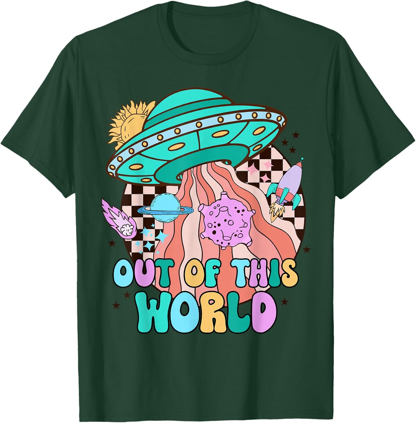 Out of This World Outer Space Rocket Retro Planet Galaxy T-Shirt - T-Shirt | Forest