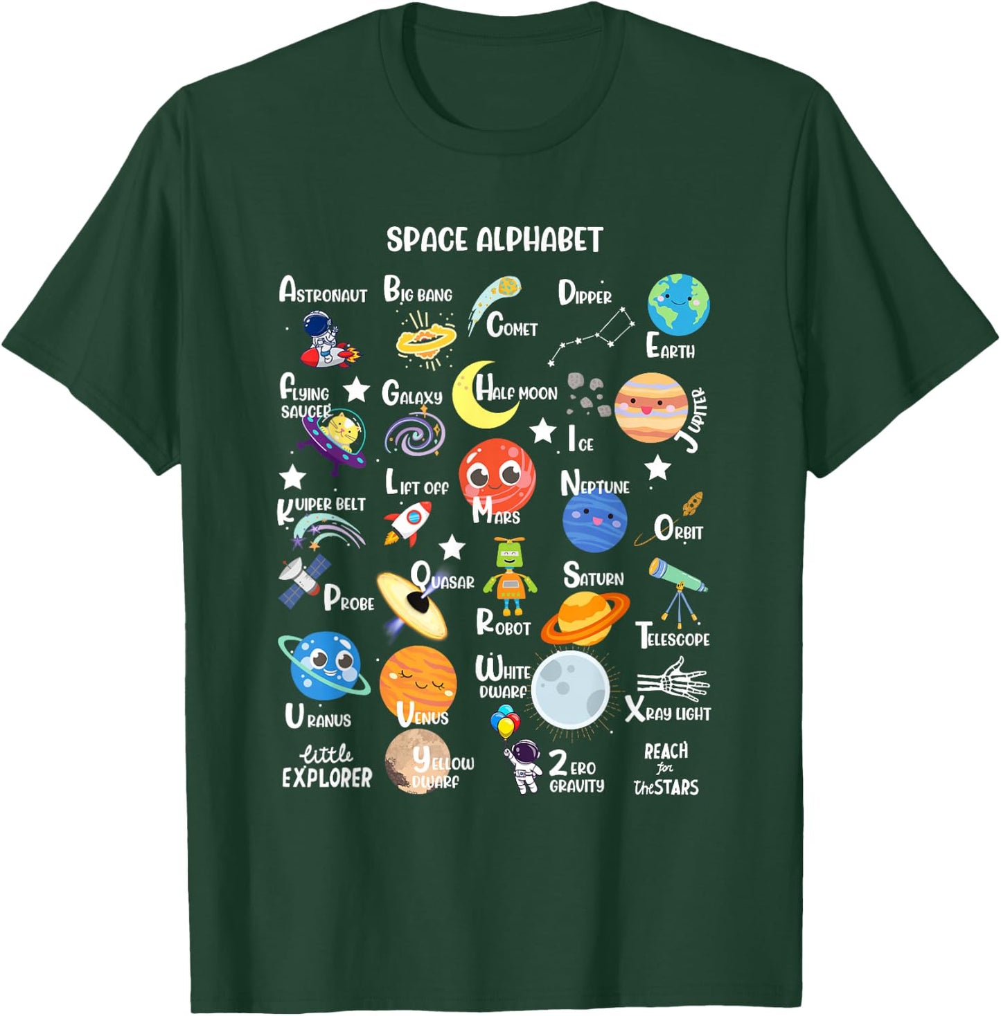 Space Alphabet A-Z ABC of Outer Space STEM Kids T-Shirt - T-Shirt | Forest