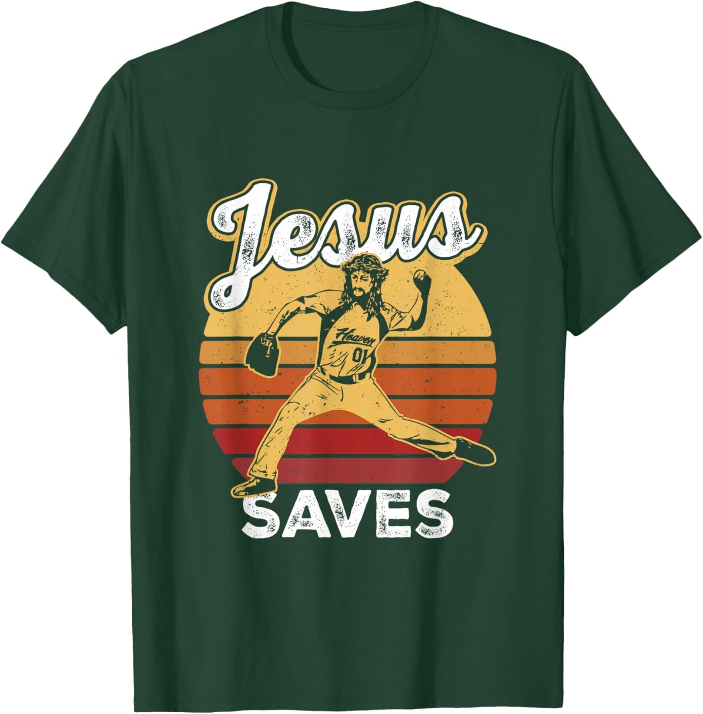 Retro Jesus a Saves Baseball Pitcher Fan Christian T-Shirt - T-Shirt | Forest