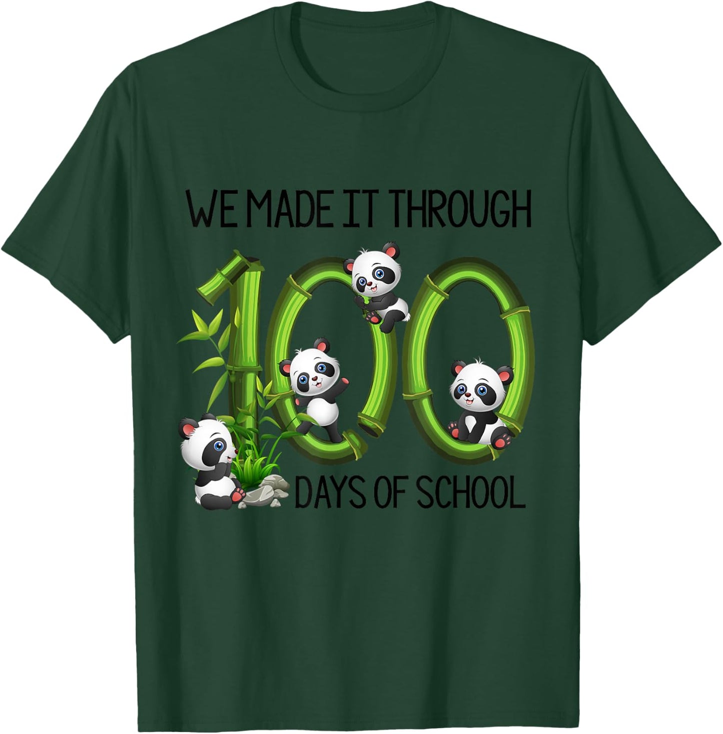 Cute Panda 100 Days Funny 100th Day Of School Kids Teacher T-Shirt - T-Shirt | Forest