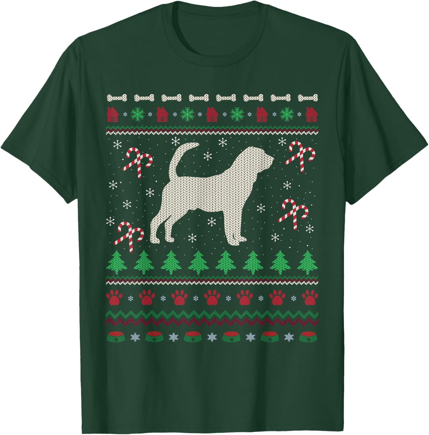Ugly Xmas Sweater Style Santa Bloodhound Dog Christmas T-Shirt - T-Shirt | Forest