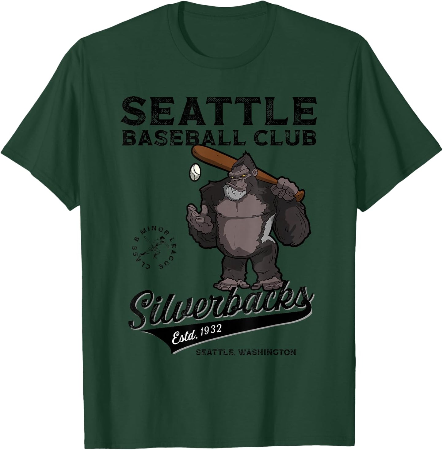 Seattle Silverbacks Minor League Retro Baseball Team T-Shirt - T-Shirt | Forest